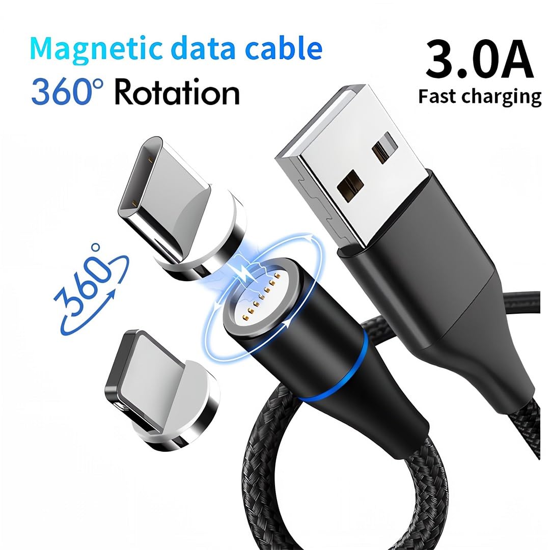 Magnetic Charging Cable 7Pin Sereis 2Pack 1Ft USB-C Short Cable Sets–Fast Charging Compatible for USB Type-C Devices 2PCS/1FT/360°7Pin/Black