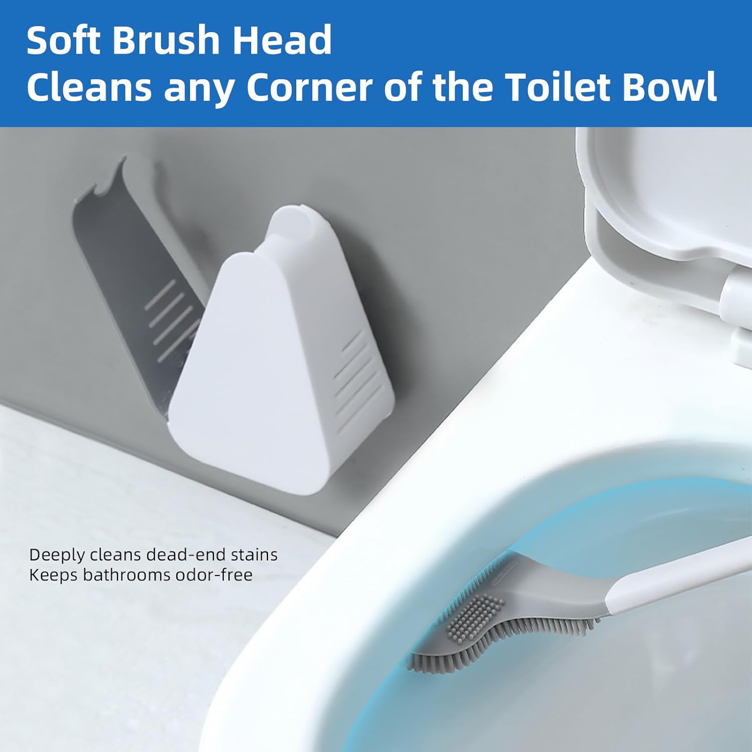 Toilet Brush and Holder Set Silicone, Flexible Toilet Brush for Deep Cleaning of Dead Corners, Snap-on Detachable Long Toilet Brush, Wall-Mounted Toilet Bowl Brush Set Black