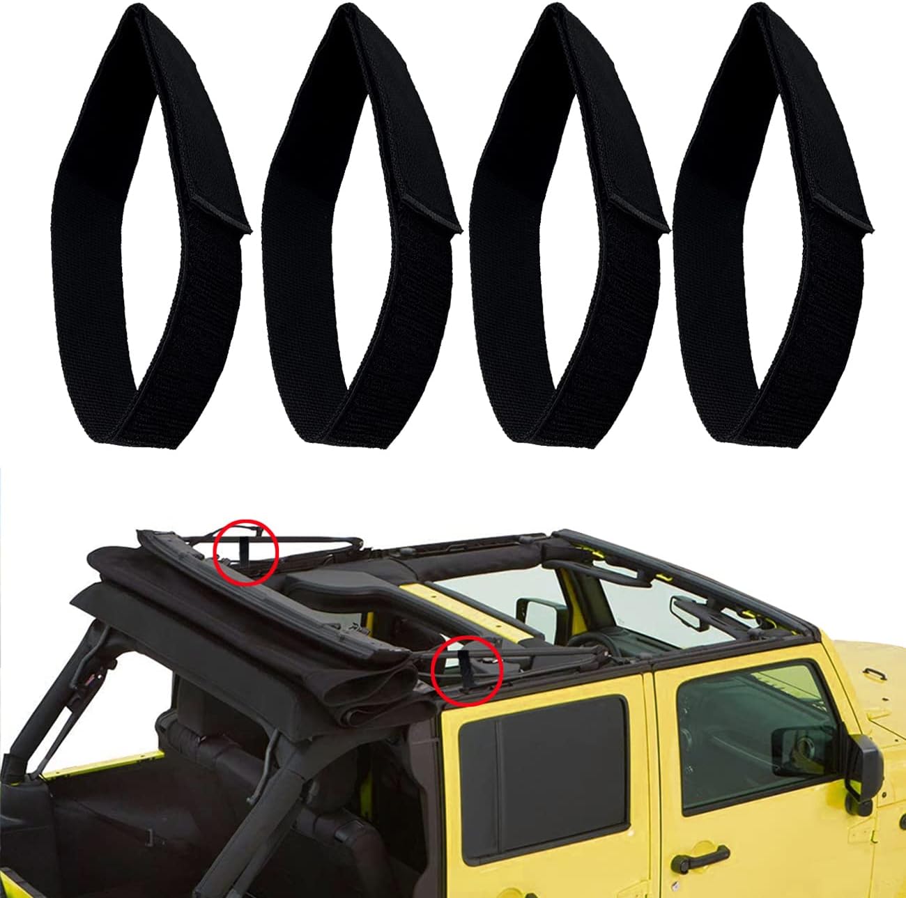 Soft Top Straps,Back Window Straps for Jeep Wrangler JK,Soft Top Tie Down Straps for Jeep,Heavy Duty Rear Window Straps,Black, Pack of 4