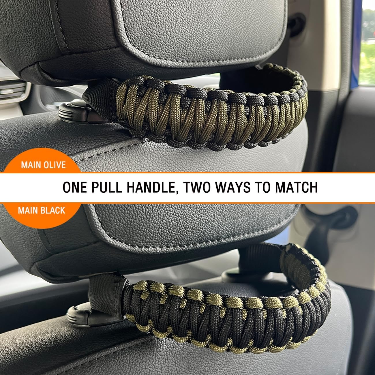 Headrest Grab Handles Universal Grip Handles,Passenger Support Handles for Jeep Wrangler,Ford Bronco,Toyota,Tacoma,Trucks,SUV,Cars,2Pack Black&Olive