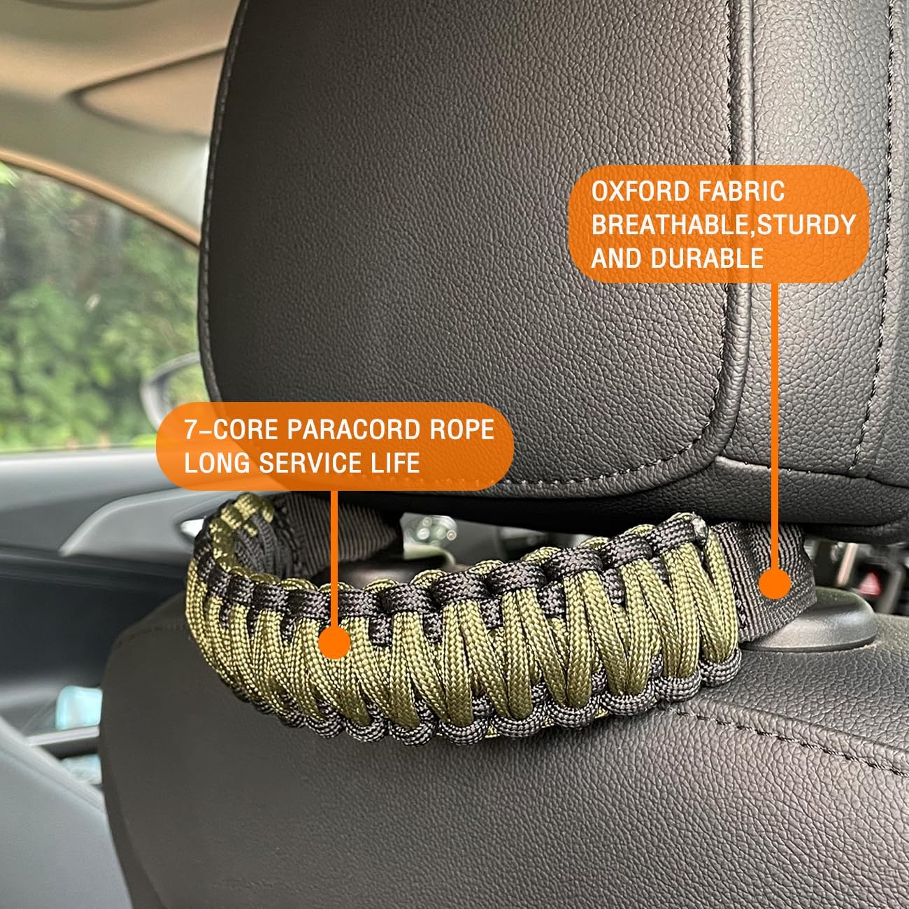 Headrest Grab Handles Universal Grip Handles,Passenger Support Handles for Jeep Wrangler,Ford Bronco,Toyota,Tacoma,Trucks,SUV,Cars,2Pack Black&Olive