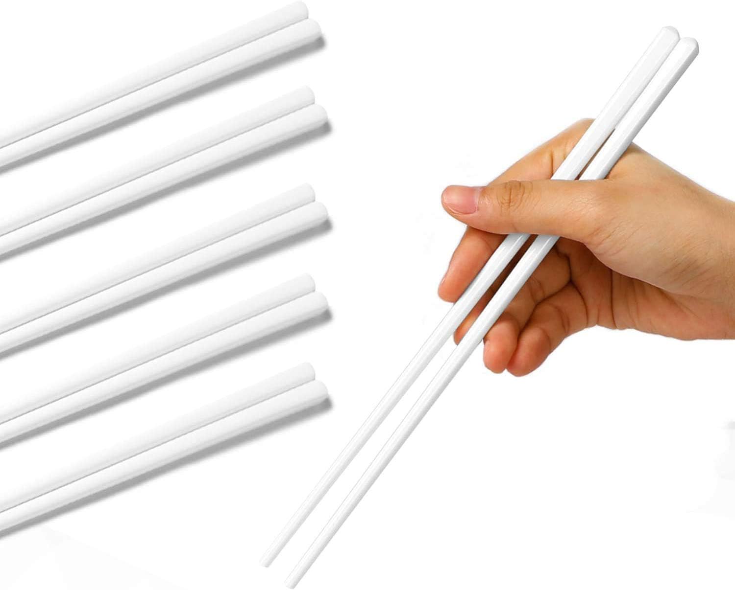 Ceramic Chopsticks Set of 5, Porcelain Chinese Chopsticks Easy To Clean, 9.6-Inch White