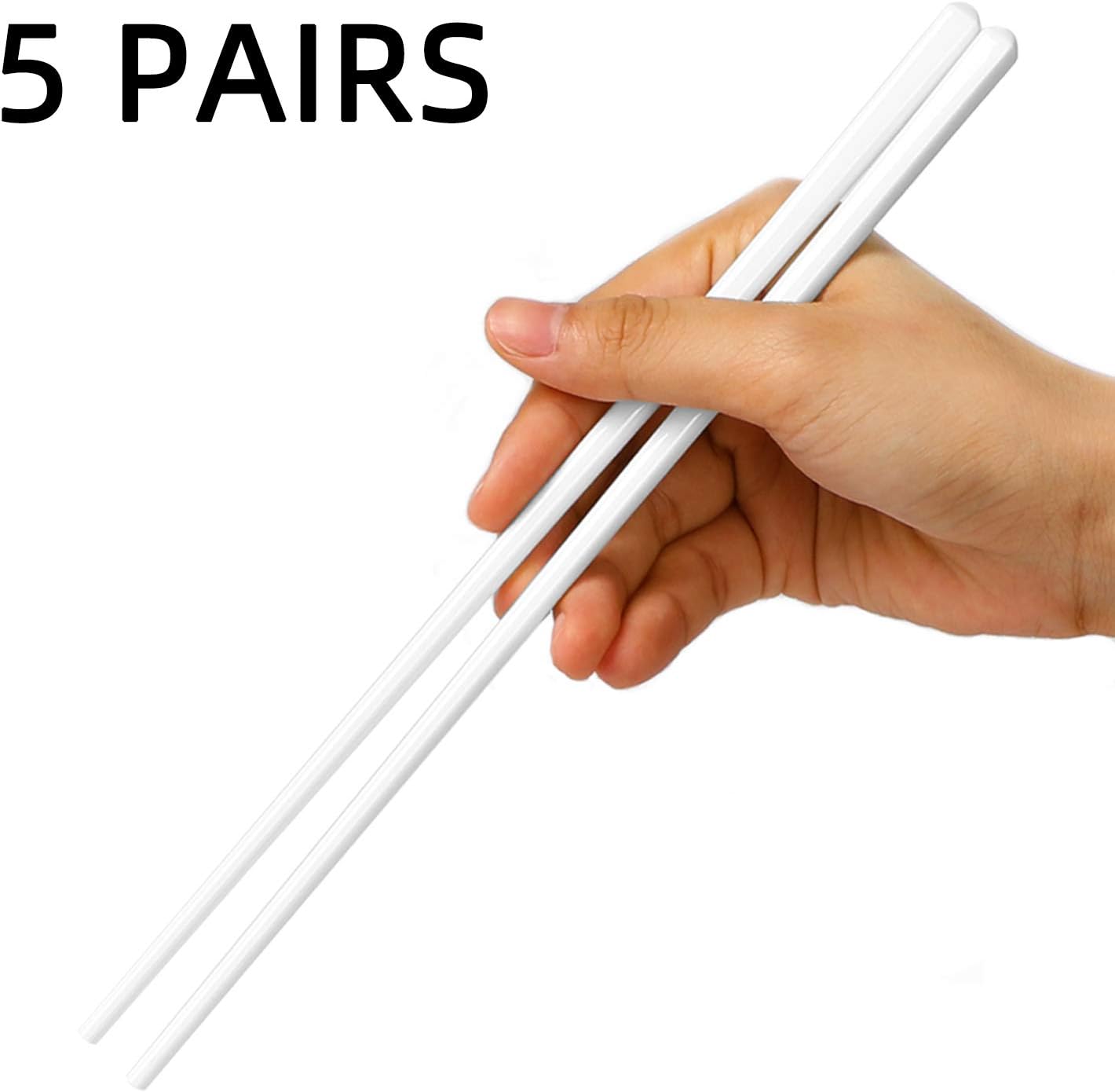 Ceramic Chopsticks Set of 5, Porcelain Chinese Chopsticks Easy To Clean, 9.6-Inch White