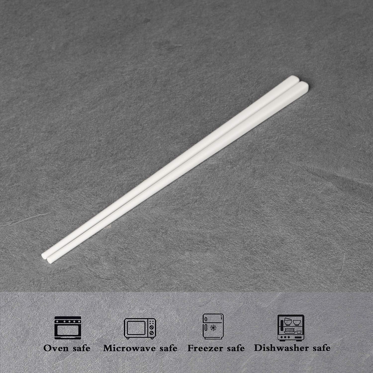 Ceramic Chopsticks Set of 5, Porcelain Chinese Chopsticks Easy To Clean, 9.6-Inch White