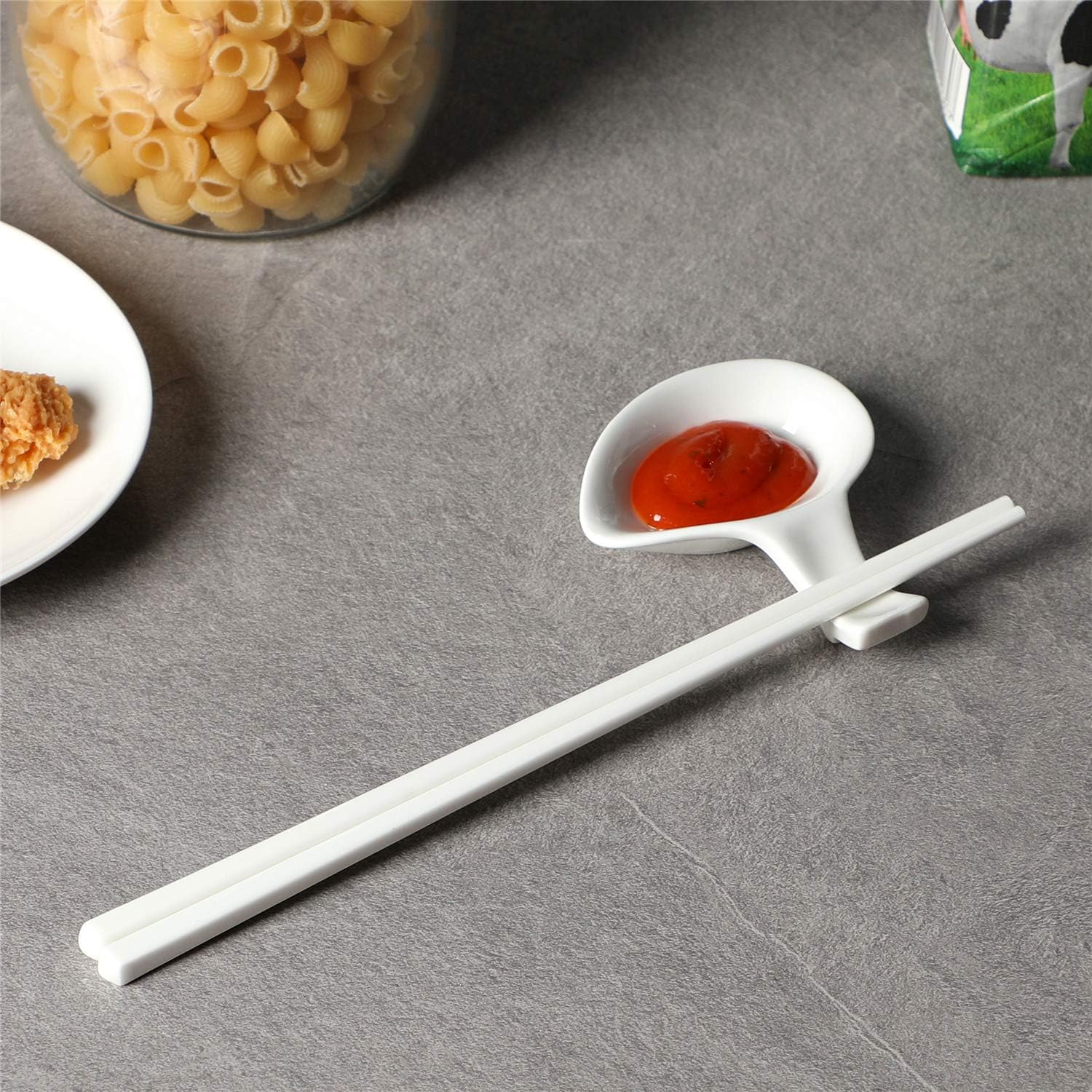 Ceramic Chopsticks Set of 5, Porcelain Chinese Chopsticks Easy To Clean, 9.6-Inch White