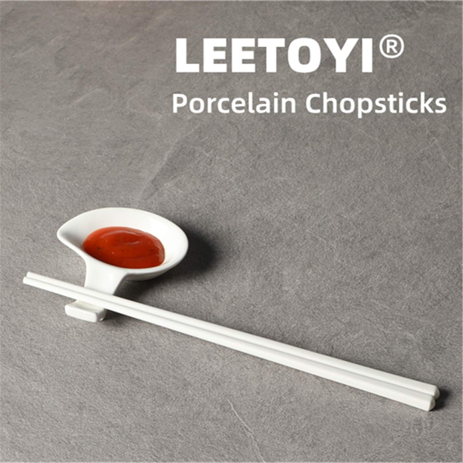 Ceramic Chopsticks Set of 5, Porcelain Chinese Chopsticks Easy To Clean, 9.6-Inch White