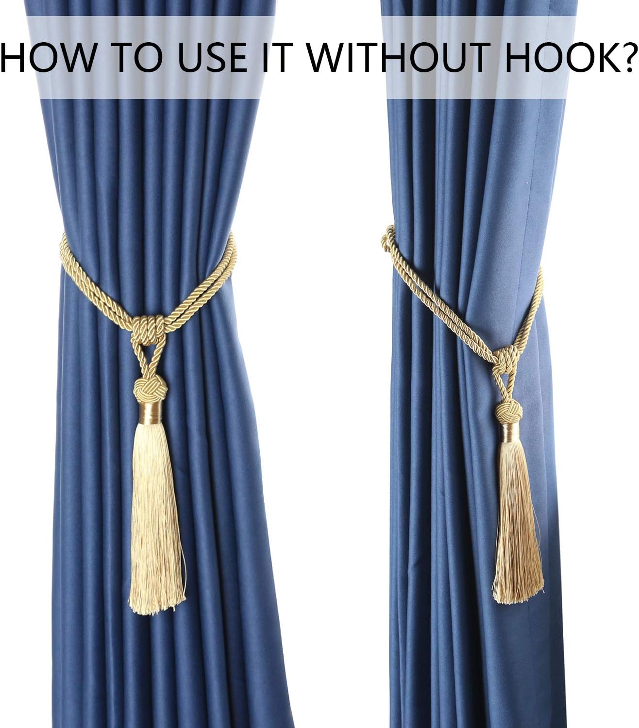 Curtain Tiebacks Hand-Woven Holdbacks Home Decorative Tassels Tiebacks Gold, 2 Pack