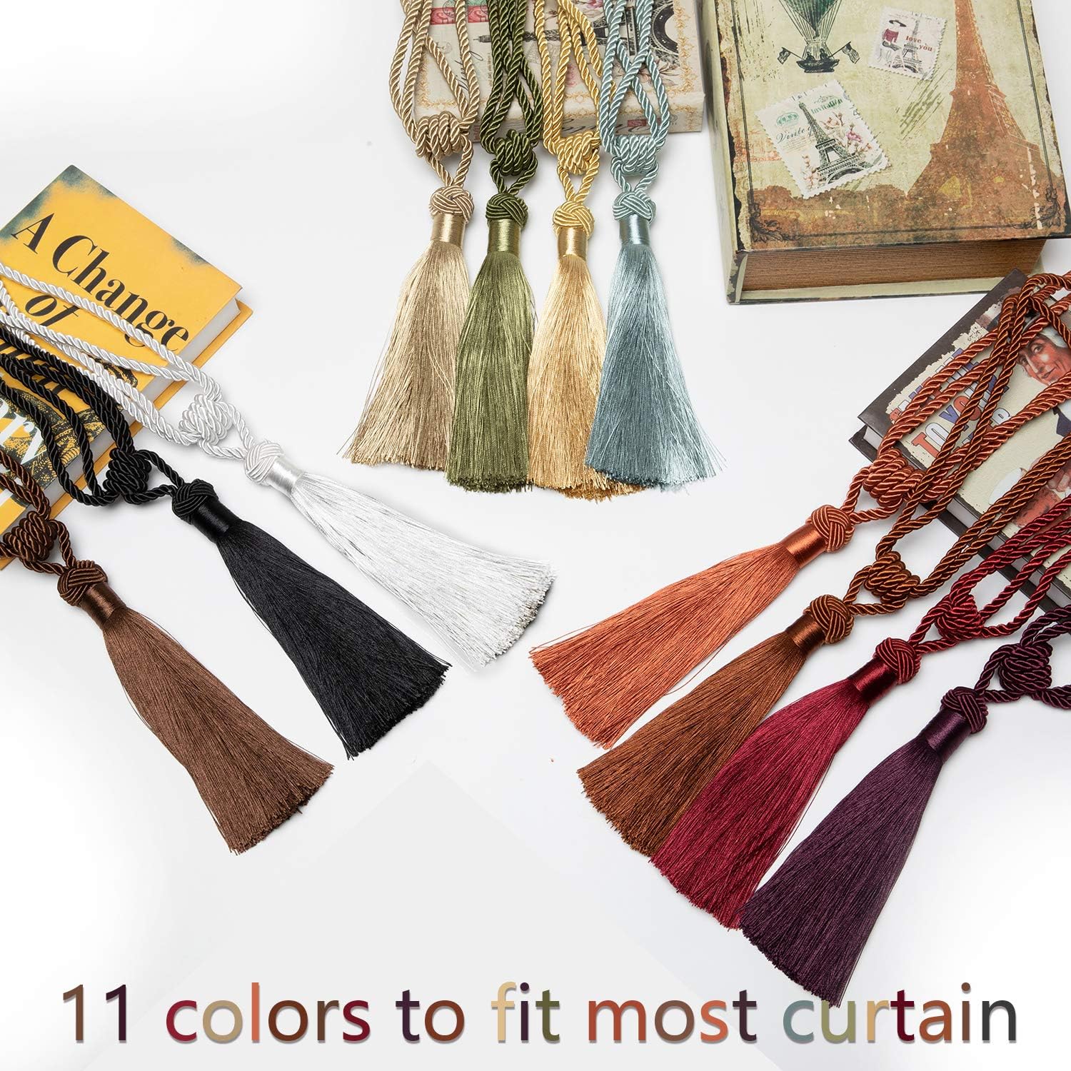 Curtain Tiebacks Hand-Woven Holdbacks Home Decorative Tassels Tiebacks Gold, 2 Pack