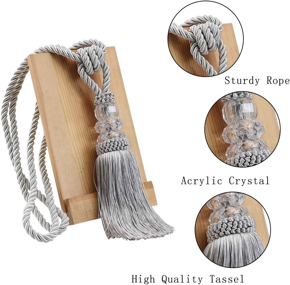 2 Pack Curtain Hand-Woven Tiebacks Crystal Holdbacks Home Decorative Silver, 2 Pack