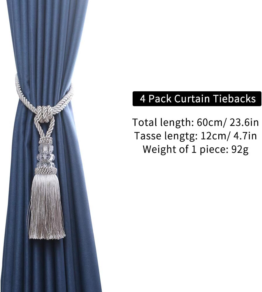 2 Pack Curtain Hand-Woven Tiebacks Crystal Holdbacks Home Decorative Silver, 2 Pack