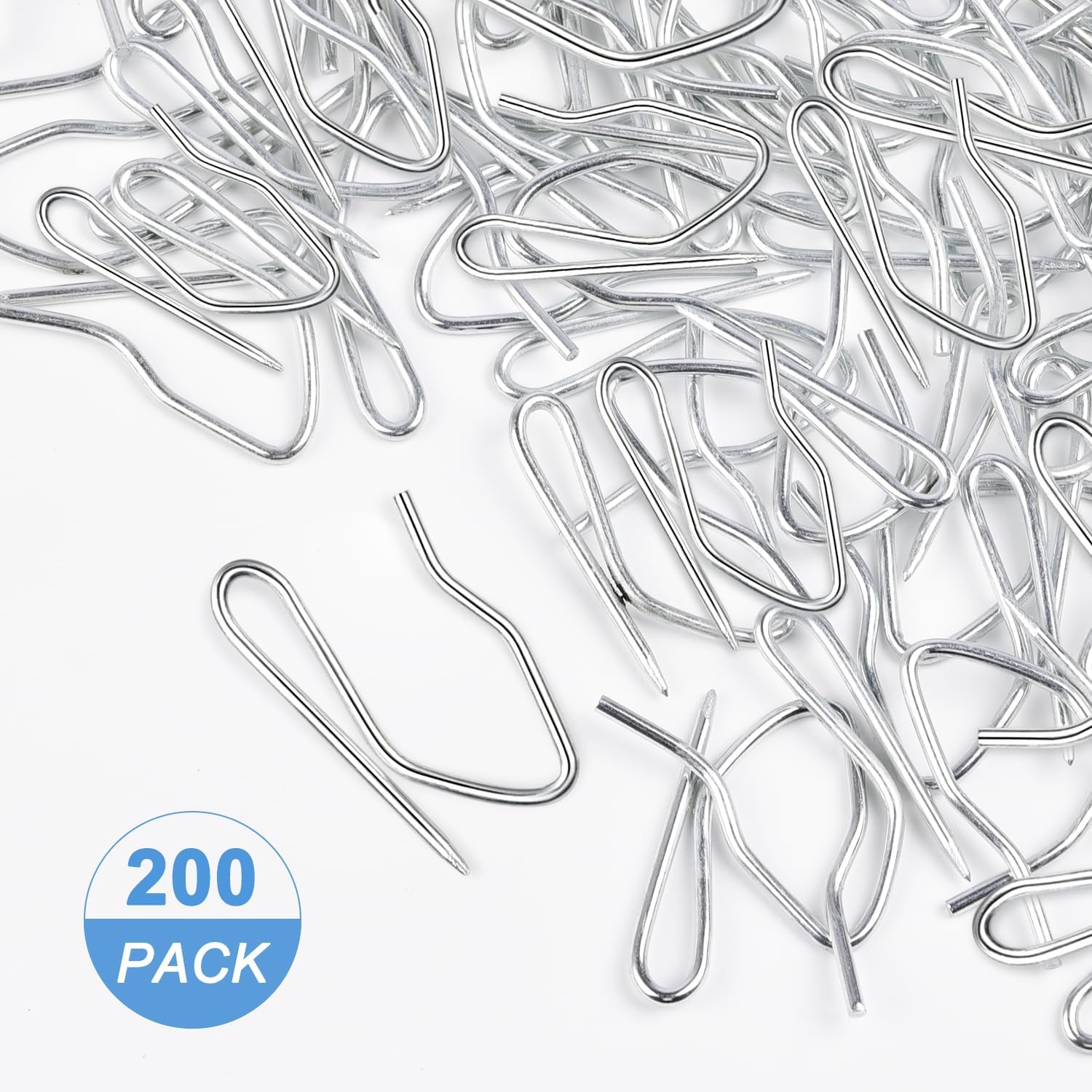 Metal Curtain Hooks, 200pcs Drapery Pins Stainless Steel Pin-on Hooks for Window Shower Door Curtain, Silver White