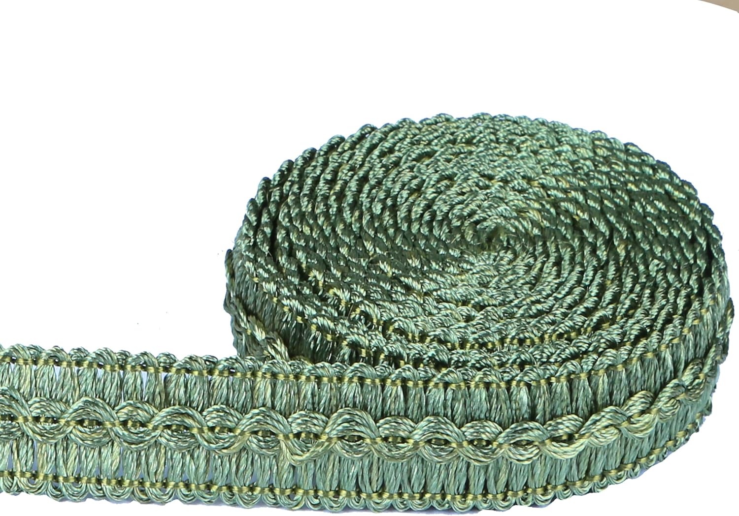 Gimp Braid Trim Cord 1.6 cm/0.63 inch Wide, 10 Yard Handmade Polyester Basic Trim, Fabric Trim for Upholstery, Sewing, Curtains, DIY Costumes, Slipcover, Home Deco Green, 10 Yard