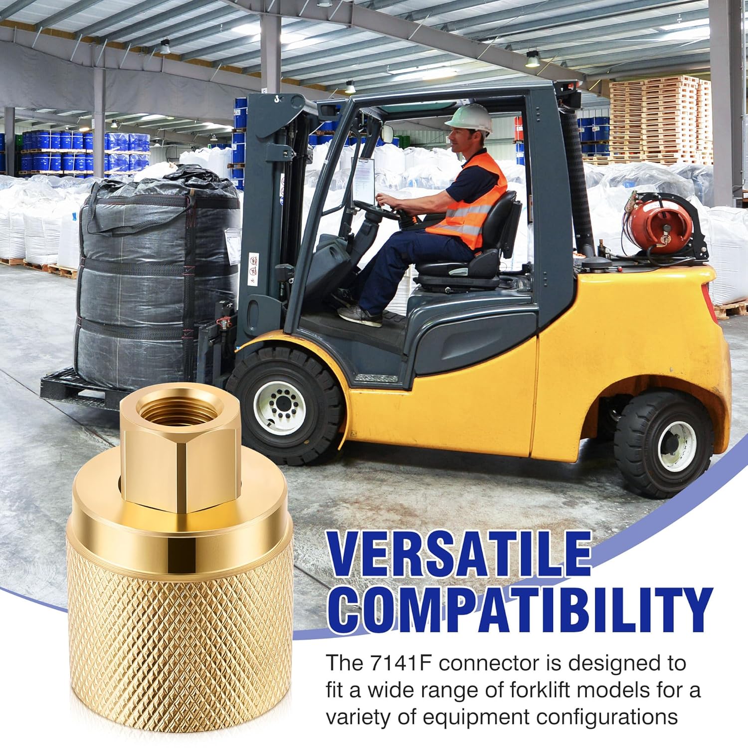 1 Pack Forklift Connector Female, Replacement for 7141F Propane Tank Connector, 1-1/4" Female Inlet x 1/4" NPT Female Outlet, with 2 Pcs Rubber O Rings