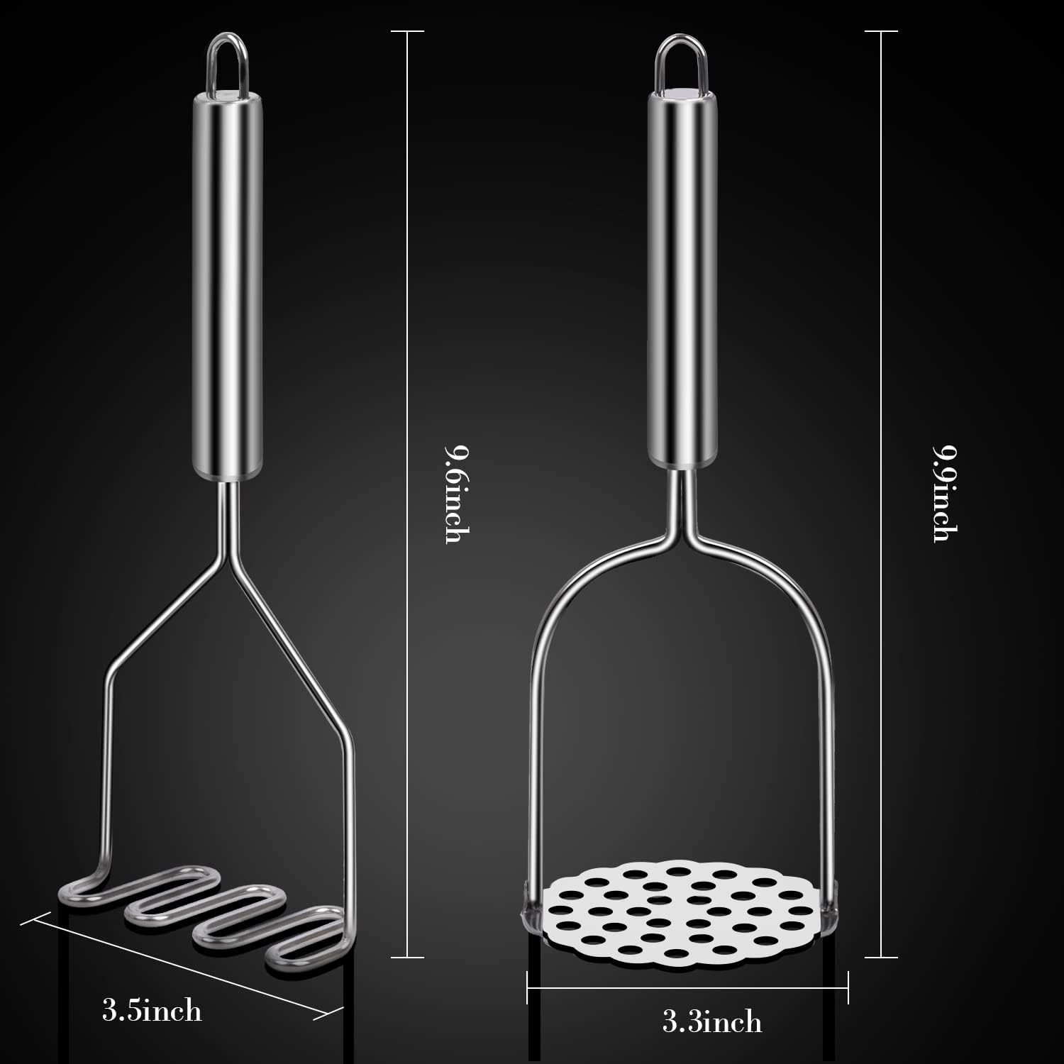 Potato Masher, 2 Pack Stainless Steel Integrated Kitchen Tool Food Masher for Potatoes, Vegetables, Berries, Fruits, Baby Food, Avocado