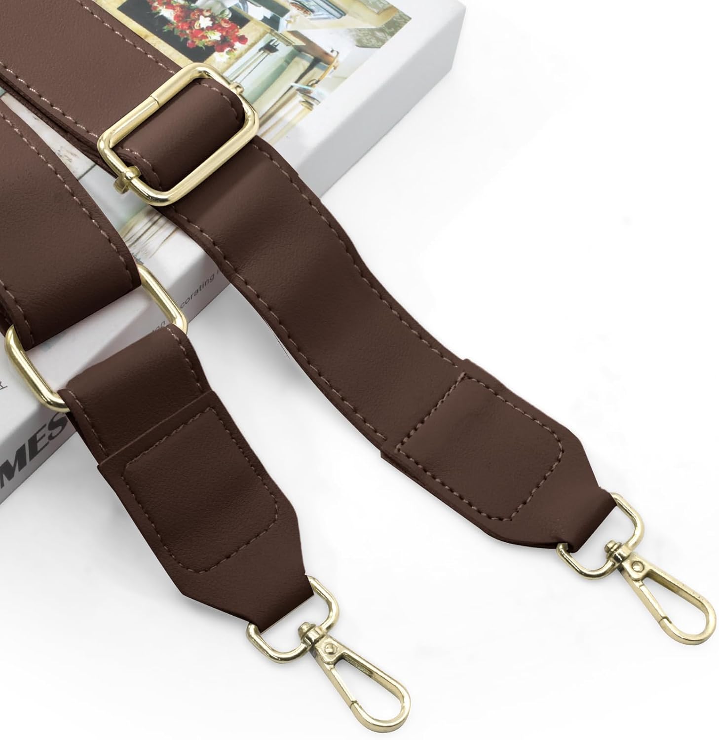 Dark Brown Leather Purse Strap Wide Adjustable Shoulder Purse Strap Handbags Replacement Crossbody Straps with Swivel Clasps, 33 55inch