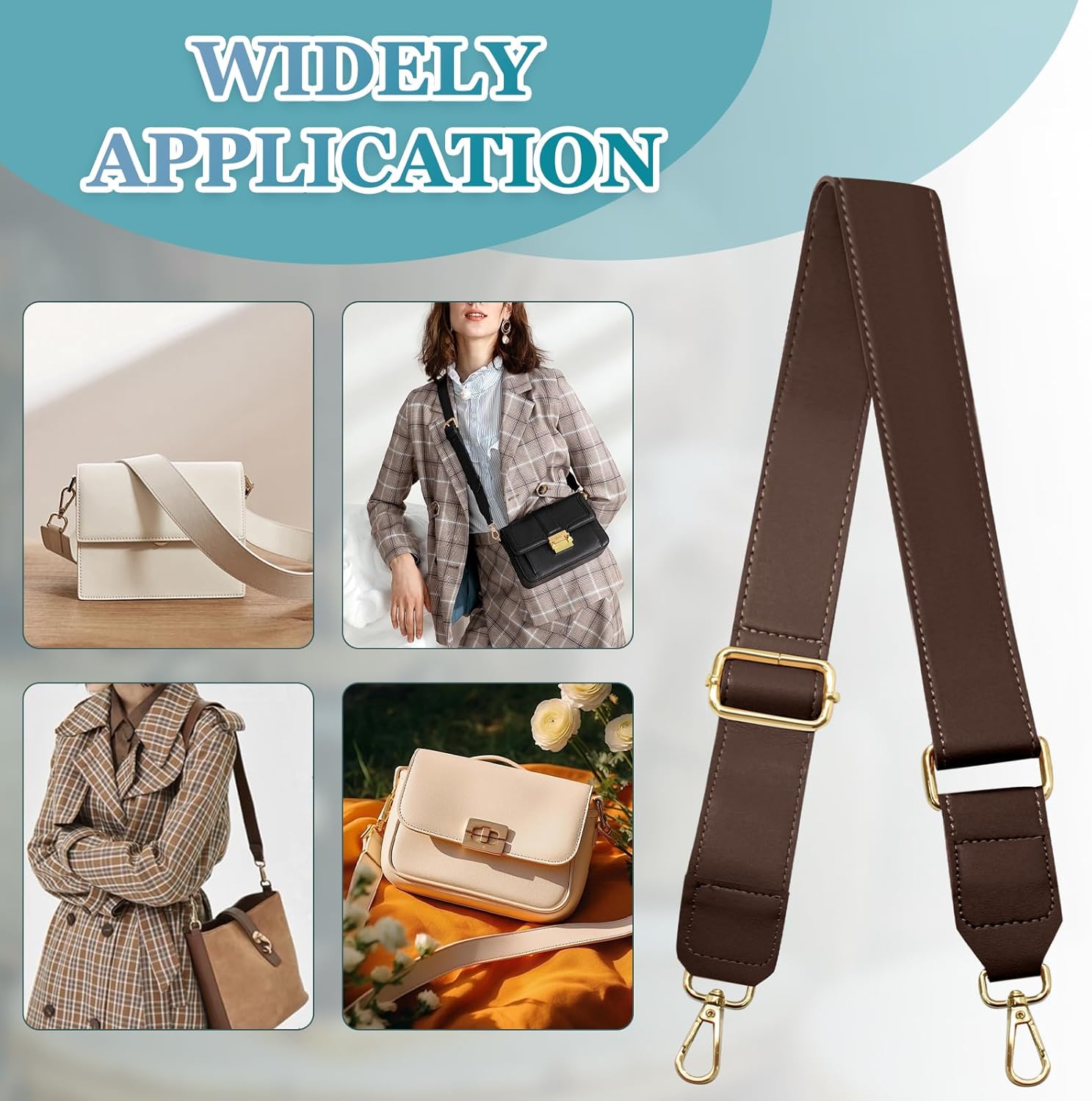 Dark Brown Leather Purse Strap Wide Adjustable Shoulder Purse Strap Handbags Replacement Crossbody Straps with Swivel Clasps, 33 55inch