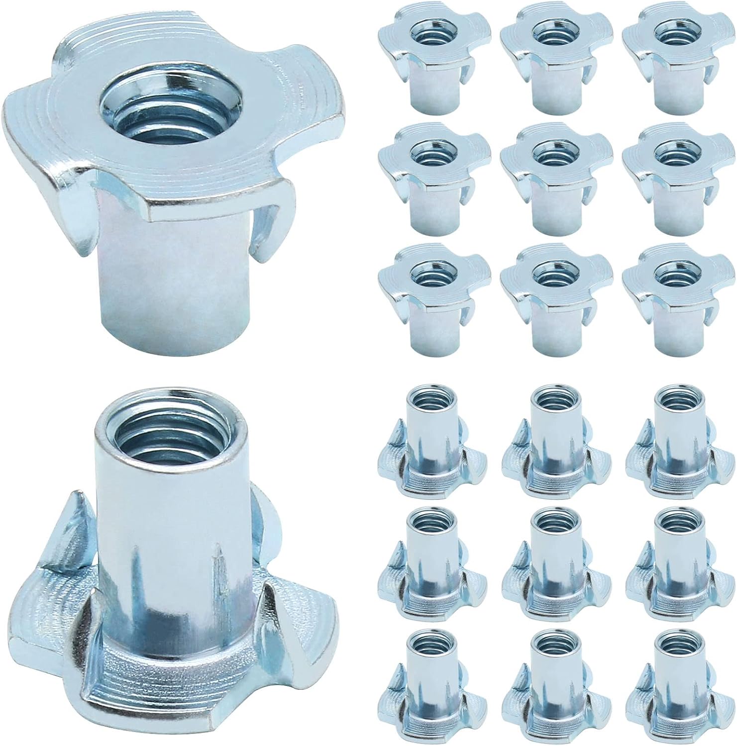 50 Pack 1/4"-20 T-Nuts, Four Pronged Tee Nut for Wood, Rock, Climbing Holds, Cabinetry 1/4"-20 x 9/16"