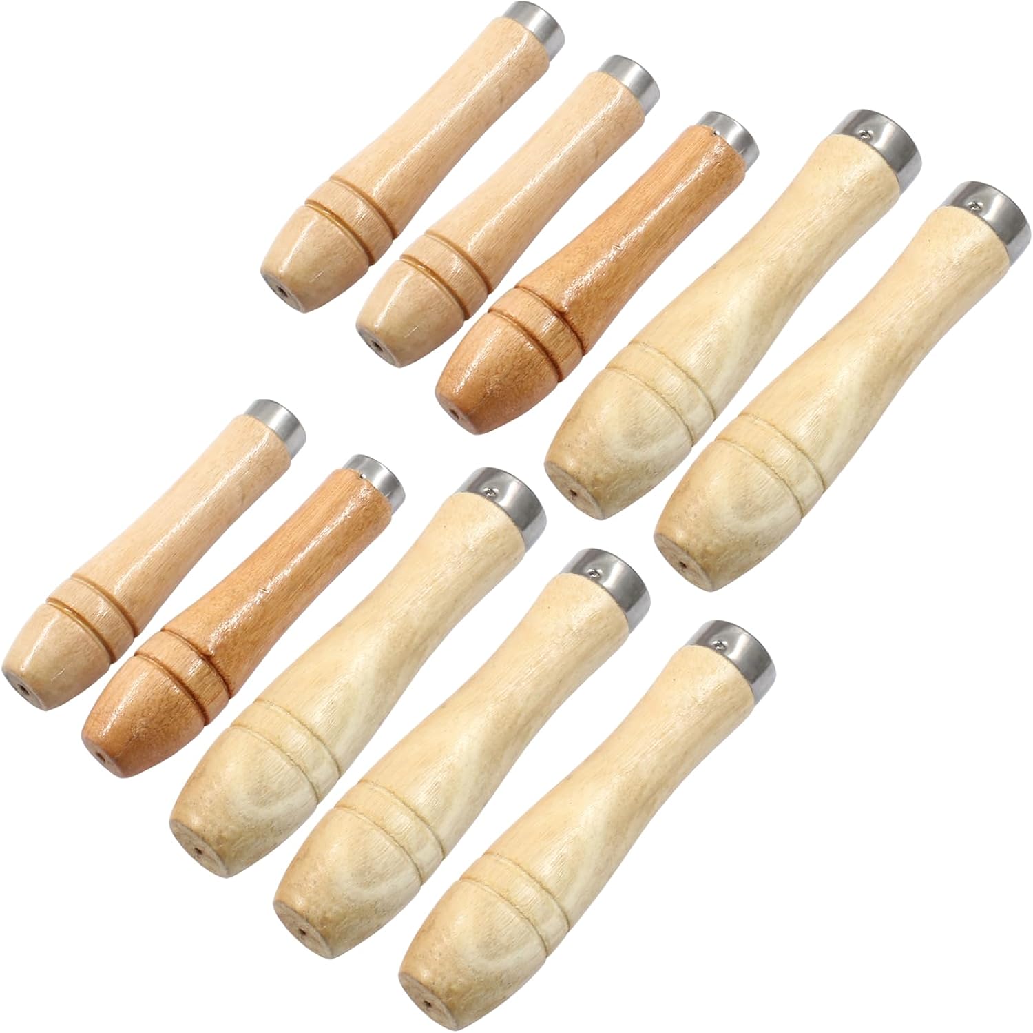 10pcs Wooden File Handle with Strong Metal Collars, Round Small Ergonomic Wooden Handle for 4"-7" File Cutting Tool Craft 5pcs 4mm + 5pcs 5mm