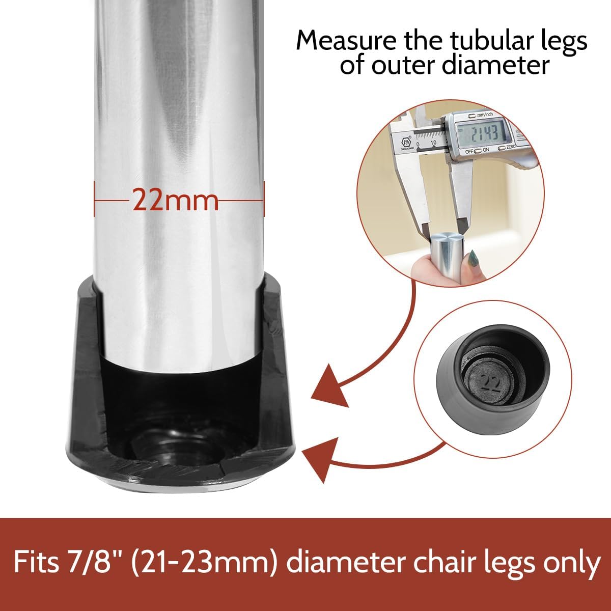 Chair Leg Caps, Non-Slip Rubber Leg Tips 7/8'' Inner Diameter Chair Leg Floor Protectors Covers Round Black, 16 Pack