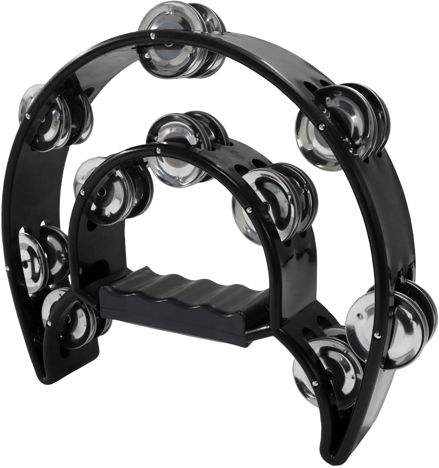 Tambourine Double Row, Metal Jingles Hand Held Percussion, Half Moon Tambourine for Kids/Adults/Party Kids-Black