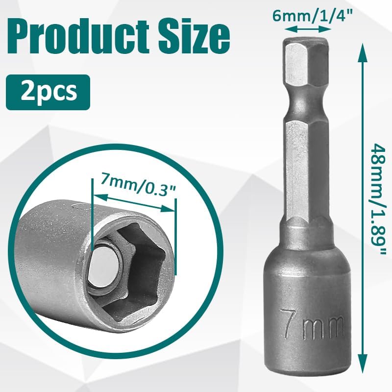 1/4 Hex Magnetic Nut Driver Drill Bit 7mm Socket Adapter Quick Change Socket Nut Adapter for Power Tools, 2-piece