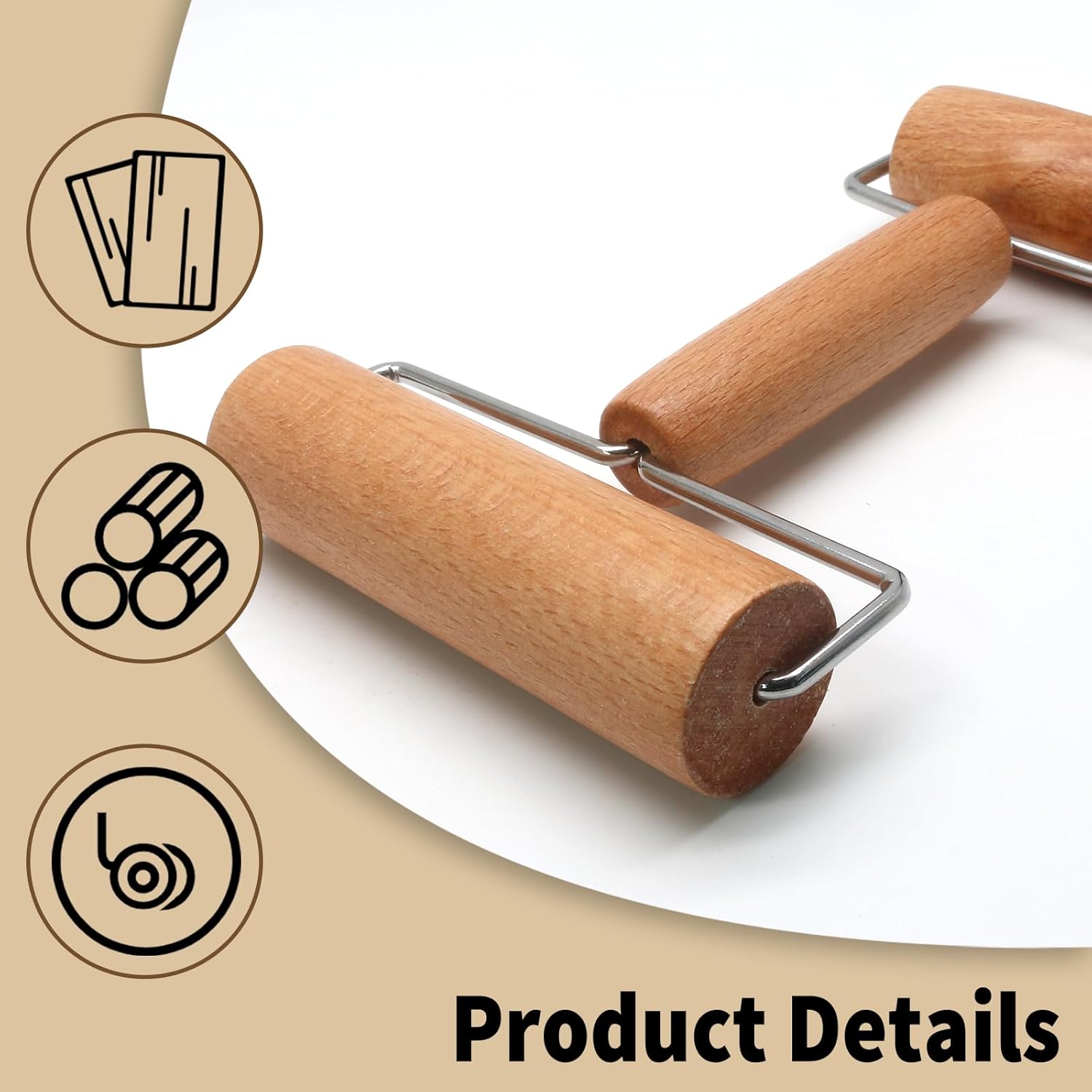 Wooden Rolling Pin, Ergonomic Non-Stick Pizza Baker Dough Pastry Roller for Kitchen Home Cooking Baking H Square Type