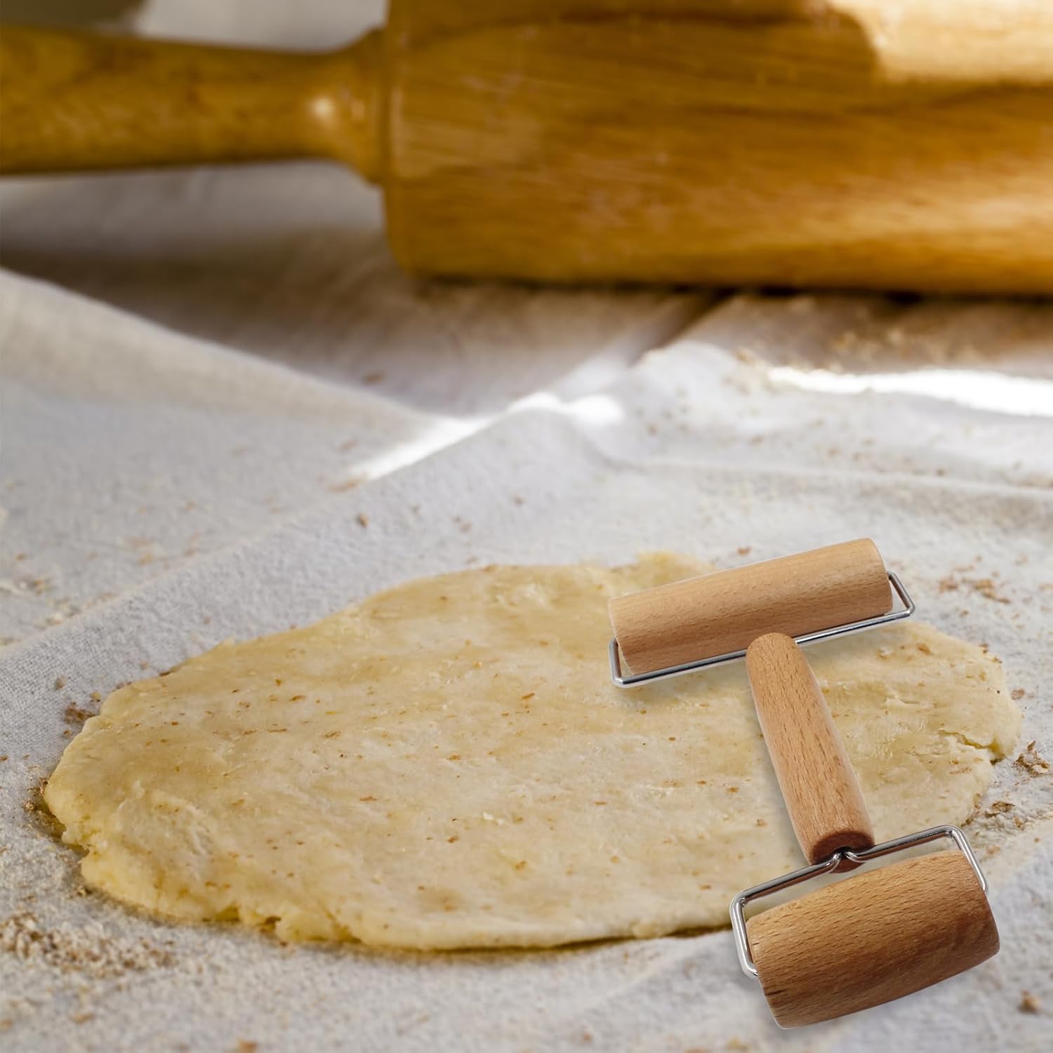 Wooden Rolling Pin, Ergonomic Non-Stick Pizza Baker Dough Pastry Roller for Kitchen Home Cooking Baking H Square Type