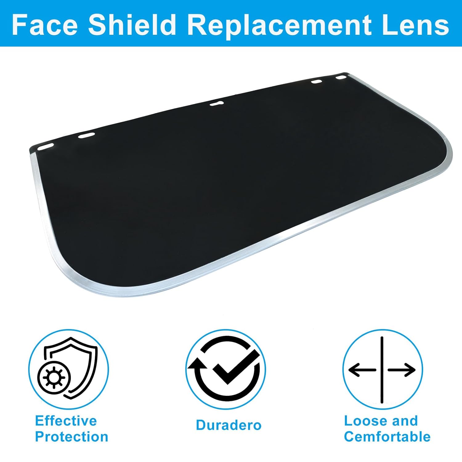 1 Pack Face Shield Replacement Lens, 15.5" x 8" Polycarbonate Protective Safety Visor Replacement, Impact-resistant Face Shield for Welding/Grinding/DIY/Cosplay Helmet Black