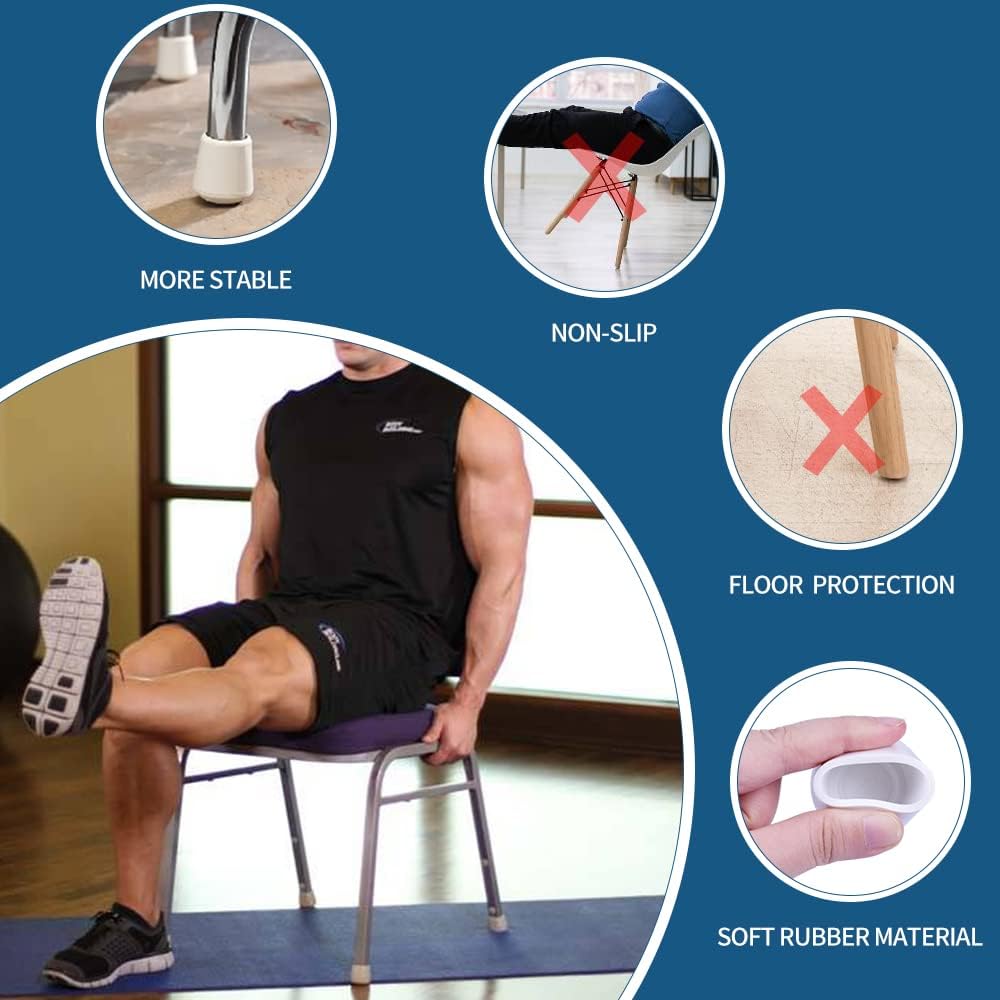 Chair Leg Caps, 1 Inch Non Slip Rubber Chair Leg Floor Protectors for Sofa Bar Stool Garden Furniture, 16 Pack White