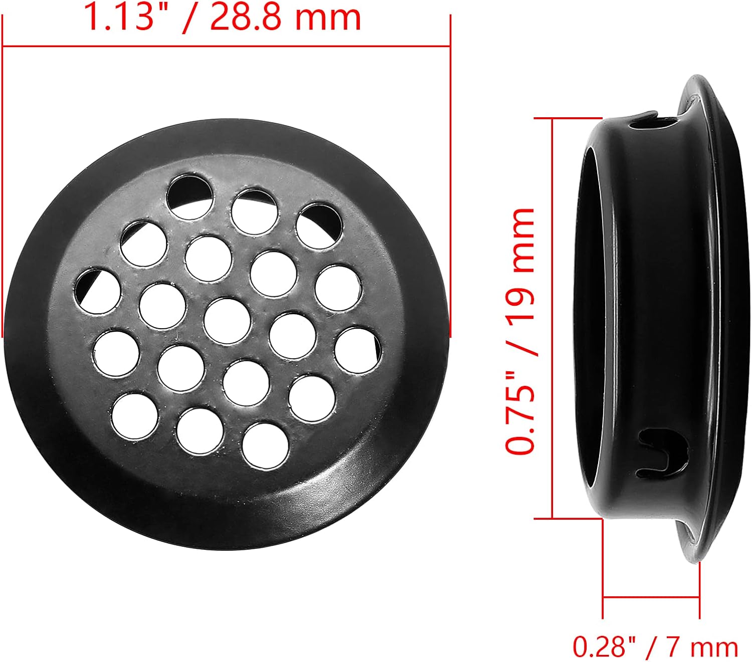 10pcs Black Circular Soffit Air Vents, 3/4" / 19mm Round Mesh Hole Stainless Steel Louver Vent for Wardrobe Shoe Cabinet
