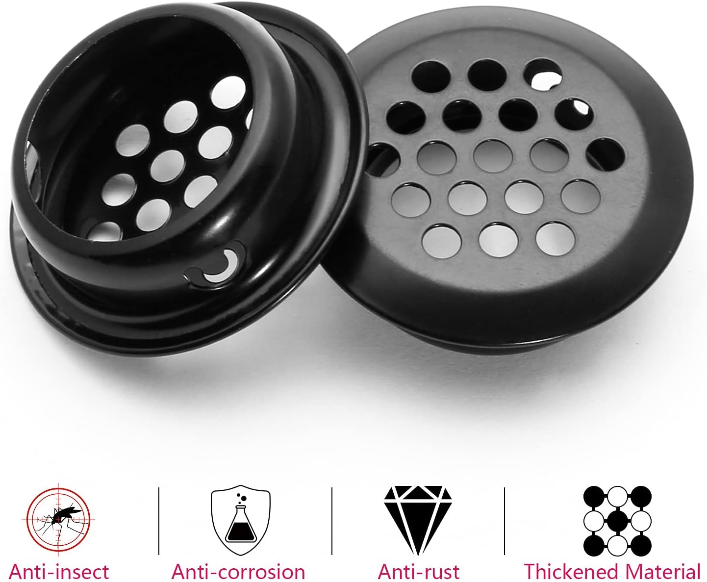 10pcs Black Circular Soffit Air Vents, 3/4" / 19mm Round Mesh Hole Stainless Steel Louver Vent for Wardrobe Shoe Cabinet