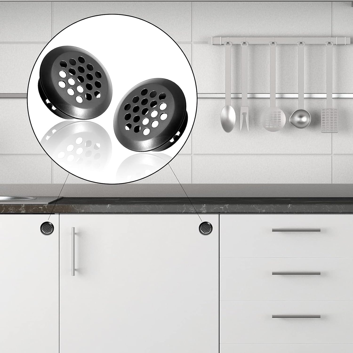 10pcs Black Circular Soffit Air Vents, 3/4" / 19mm Round Mesh Hole Stainless Steel Louver Vent for Wardrobe Shoe Cabinet