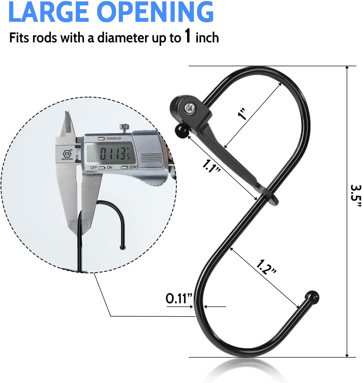S Hooks, 8pcs 3.5 Inches Metal Safety Buckle S Shaped Hooks for Kitchen, Bathroom, Closet Black