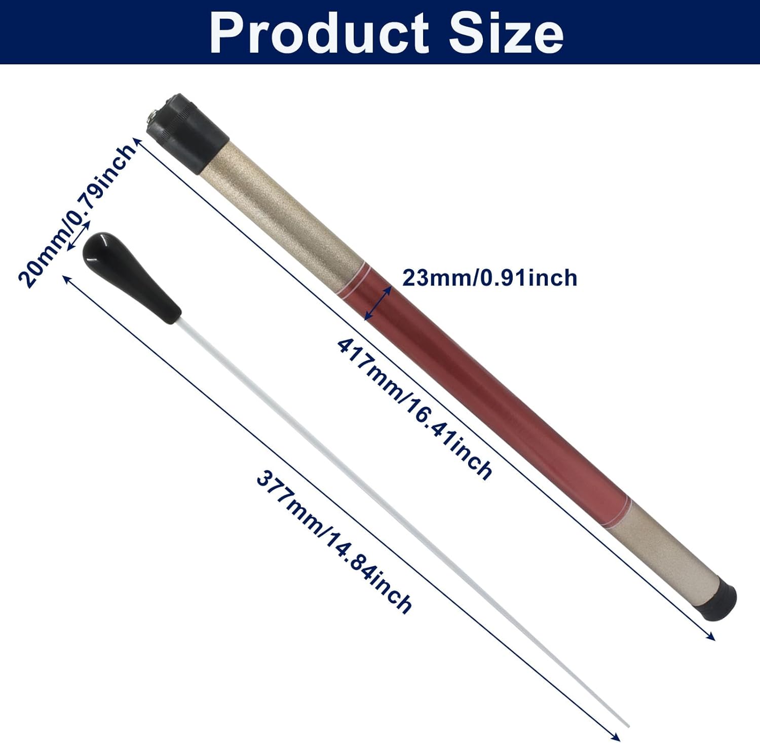 Music Conducting Baton, Imitation Agate Handle Baton Lightweight Conductor Baton with Tube Case for Concert Black Handle, 1 Pack