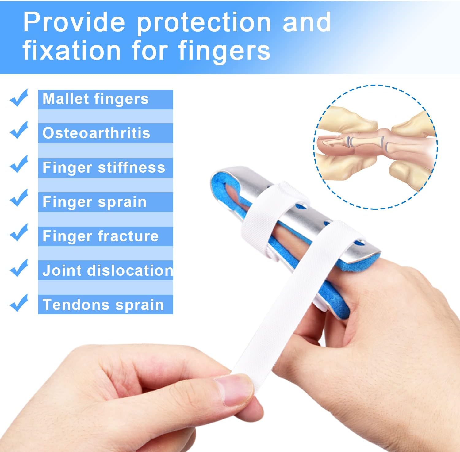 Finger Splint, 5PCS Finger Support Brace Finger Stabilizer for Broken Fingers Straightening Arthritis Knuckle Immobilization, Blue & Black
