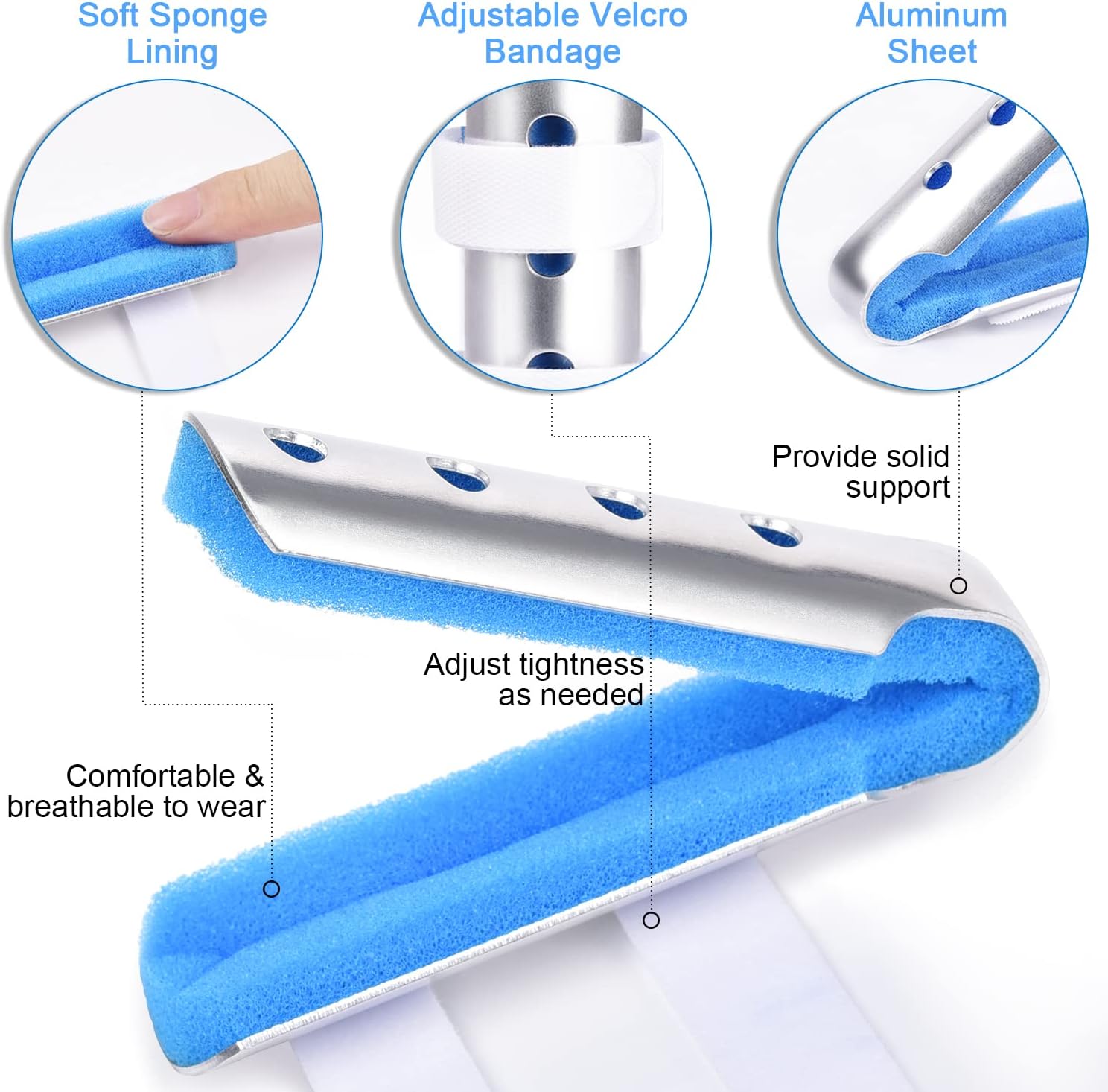 Finger Splint, 5PCS Finger Support Brace Finger Stabilizer for Broken Fingers Straightening Arthritis Knuckle Immobilization, Blue & Black