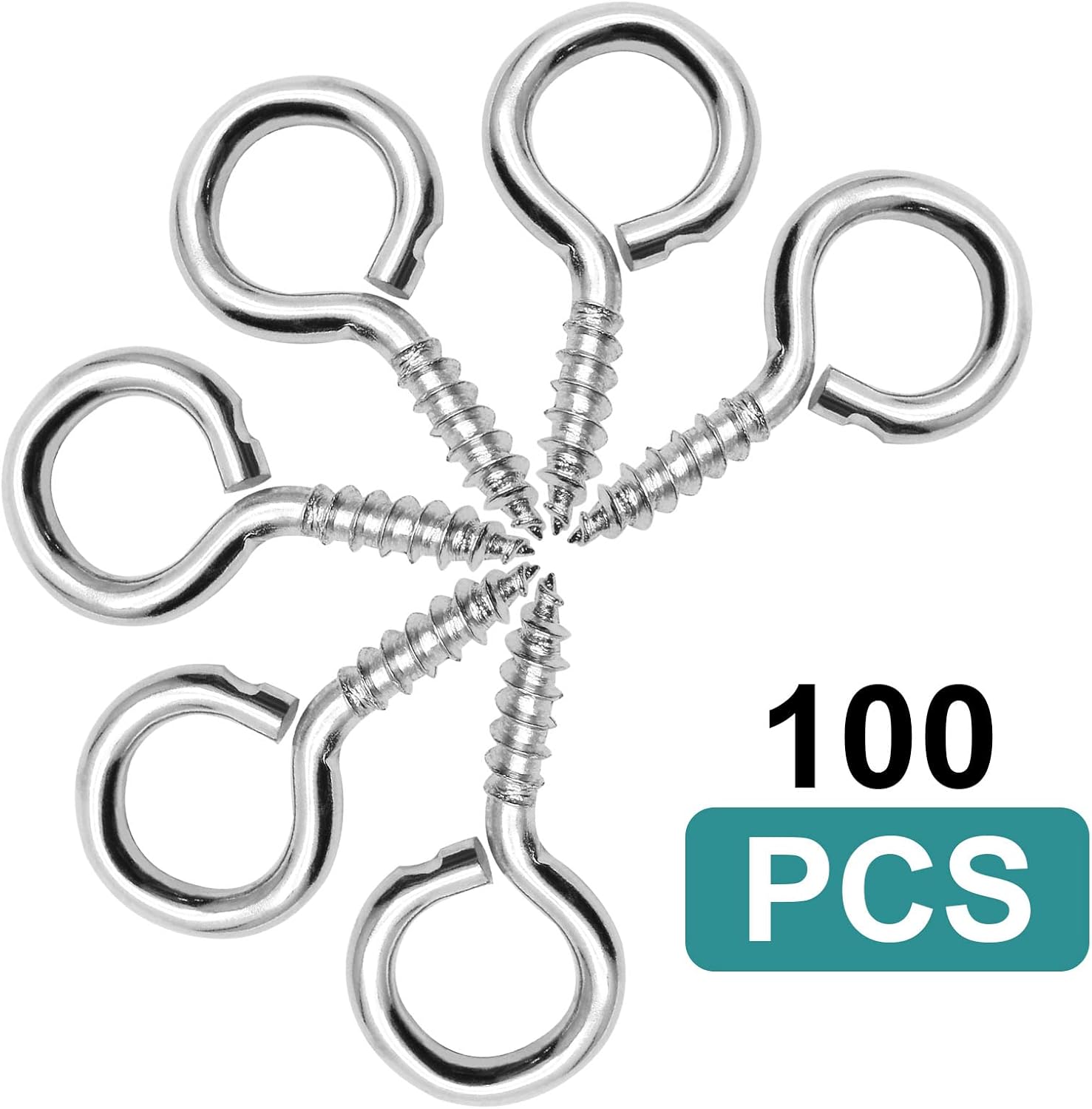 100pcs 3/4 Inch Eye Hooks Screw, #1 x 3/4 Inch Eyes Screws Small Metal Screw Hooks