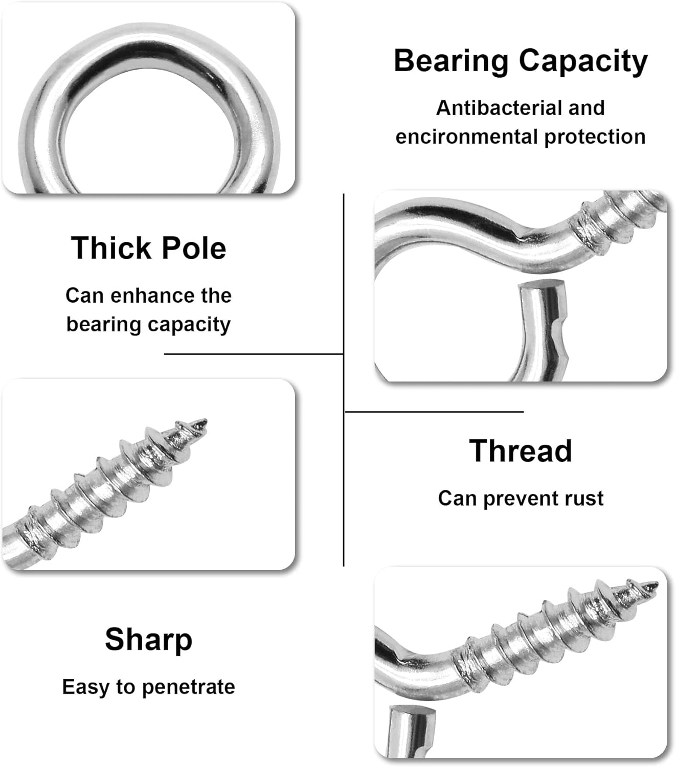 100pcs 3/4 Inch Eye Hooks Screw, #1 x 3/4 Inch Eyes Screws Small Metal Screw Hooks