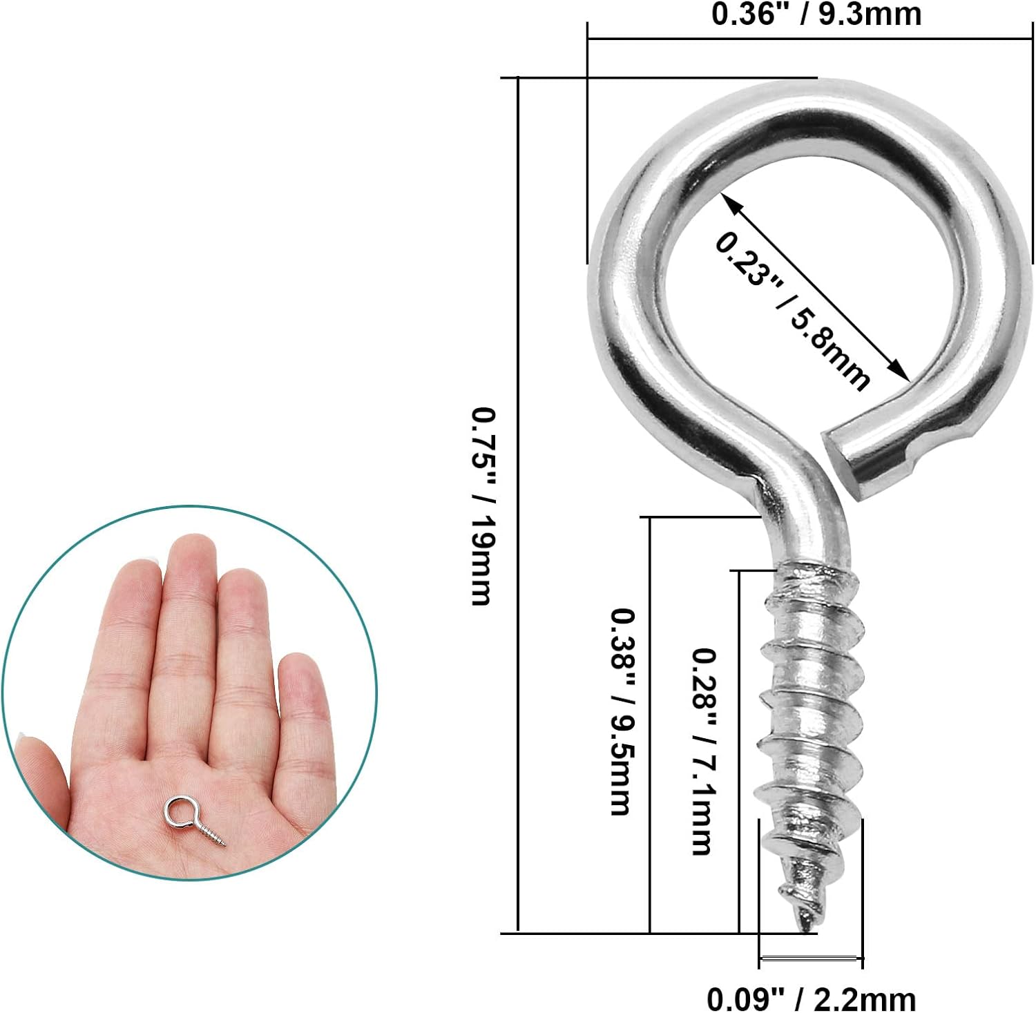 100pcs 3/4 Inch Eye Hooks Screw, #1 x 3/4 Inch Eyes Screws Small Metal Screw Hooks