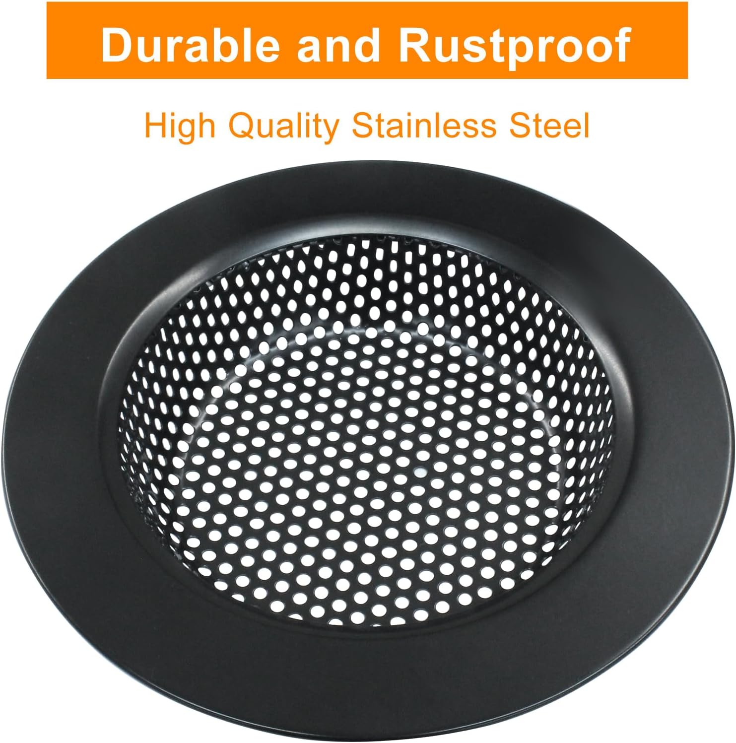 2 Pcs Sink Strainer Stainless Steel Kitchen Sink Drain Strainer Basket Cover Mesh Hair Food Catcher with Large Wide Rim 4.4" Diameter, Matte Black