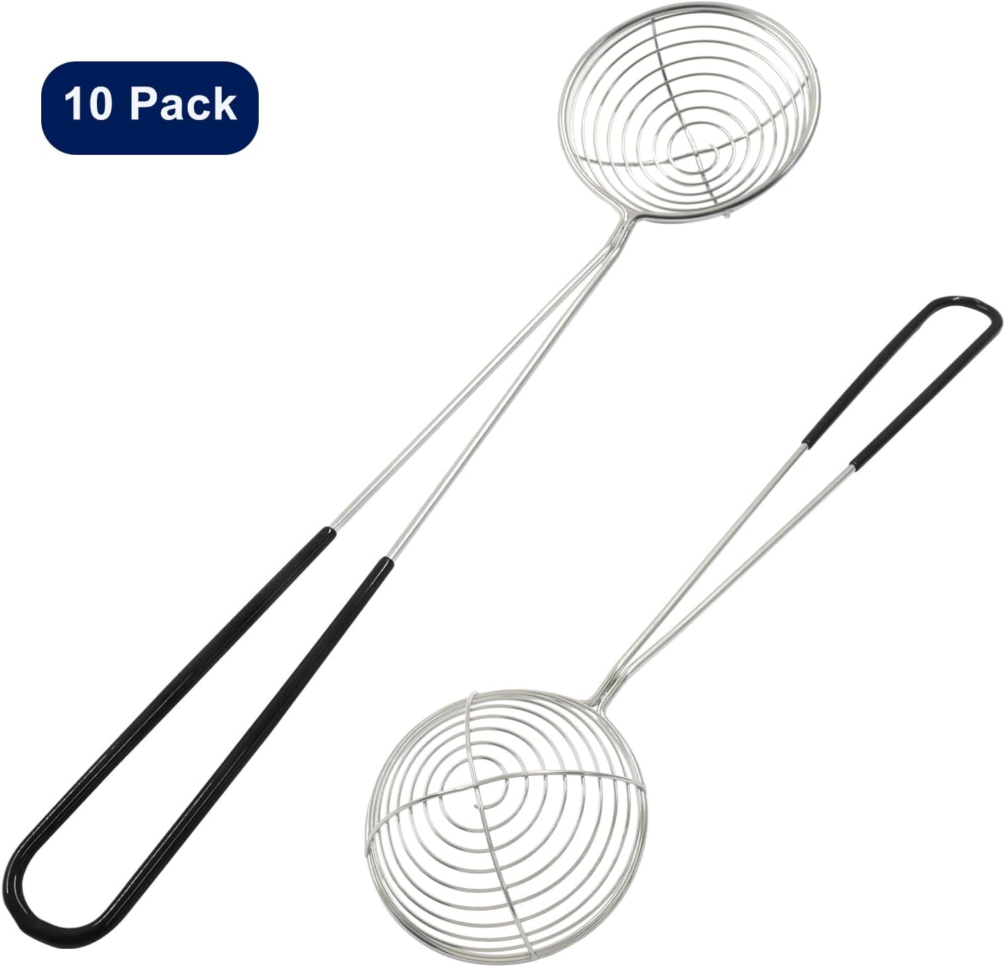 10 Pack Stainless Steel Spider Strainer Spoon, 2.5 Inch Mini Wire Skimmer Colander Small Ladle, Hot Pot Strainer Scoops for Home/Tortellini and Meatball Black