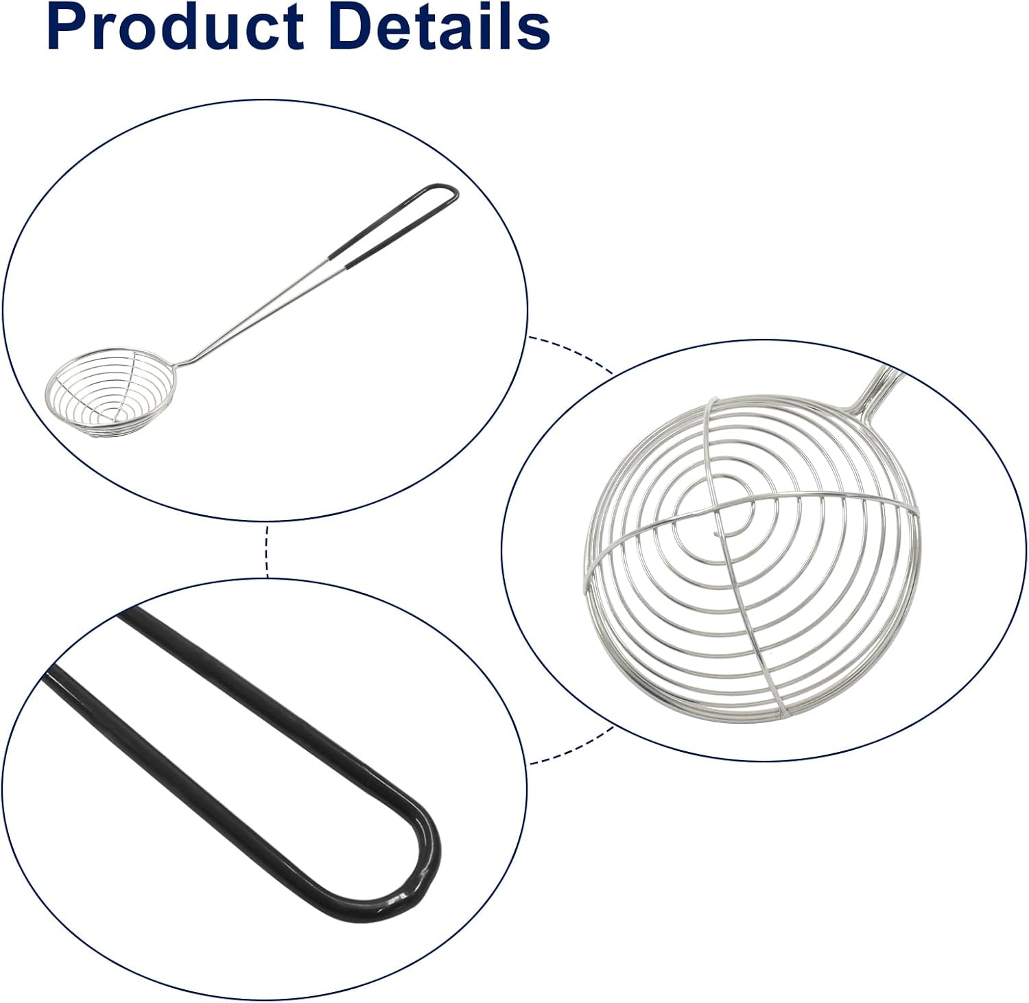 10 Pack Stainless Steel Spider Strainer Spoon, 2.5 Inch Mini Wire Skimmer Colander Small Ladle, Hot Pot Strainer Scoops for Home/Tortellini and Meatball Black