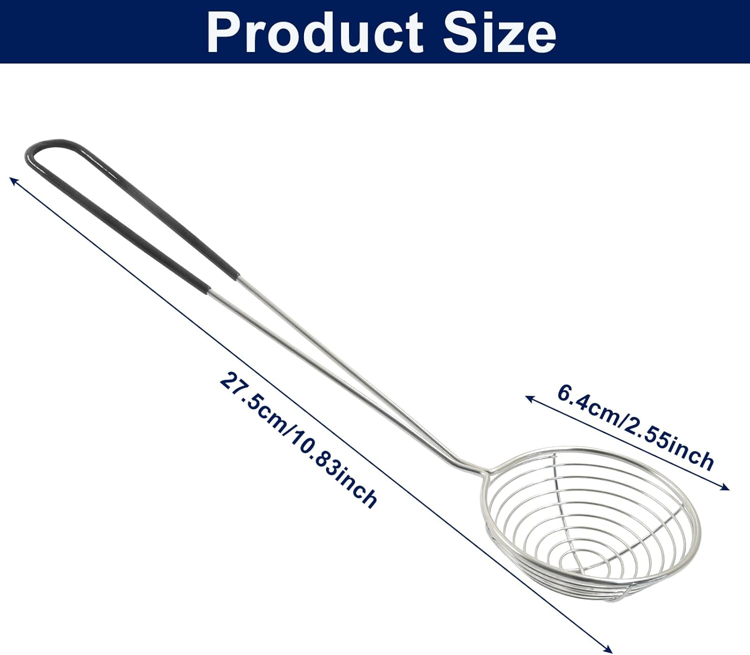 10 Pack Stainless Steel Spider Strainer Spoon, 2.5 Inch Mini Wire Skimmer Colander Small Ladle, Hot Pot Strainer Scoops for Home/Tortellini and Meatball Black