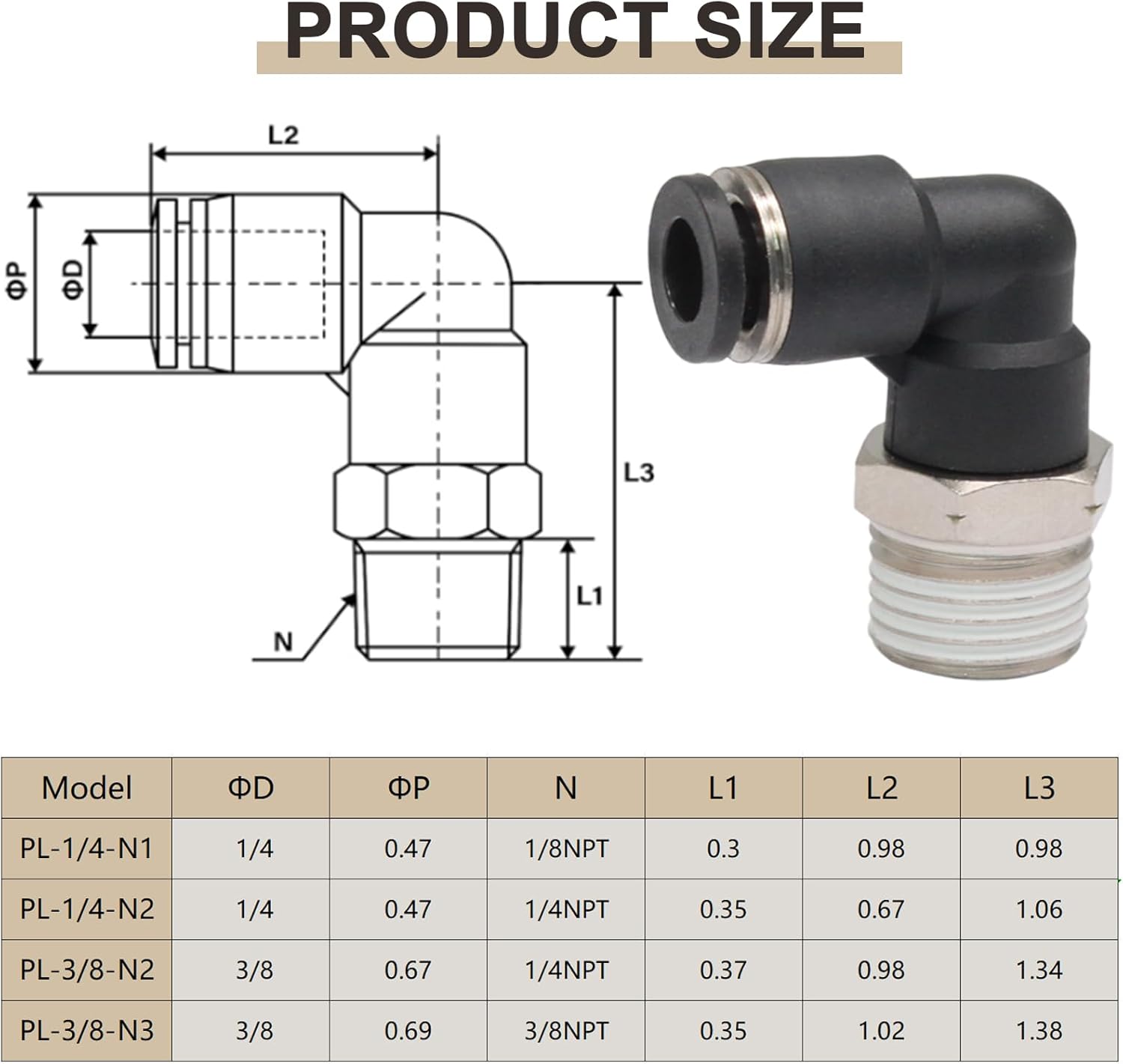 10 Pcs Push to Connect Fittings Male Elbow 1/4 Inch Tube OD x 1/8 Inch NPT Thread Quick Connect Air Line Fittings 90 Degree Pneumatic Tube Fittings
