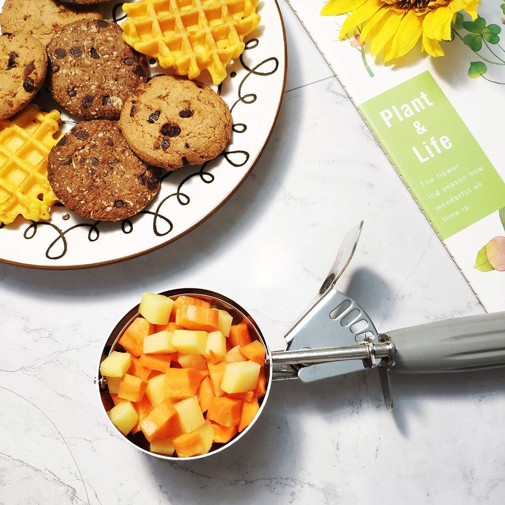 Portion Scoop - #8 4 oz - Disher, Large Cookie Scoop, Food Scoops, Muffin Scoops - Portion Control - 18/8 Stainless Steel, Grey Handle