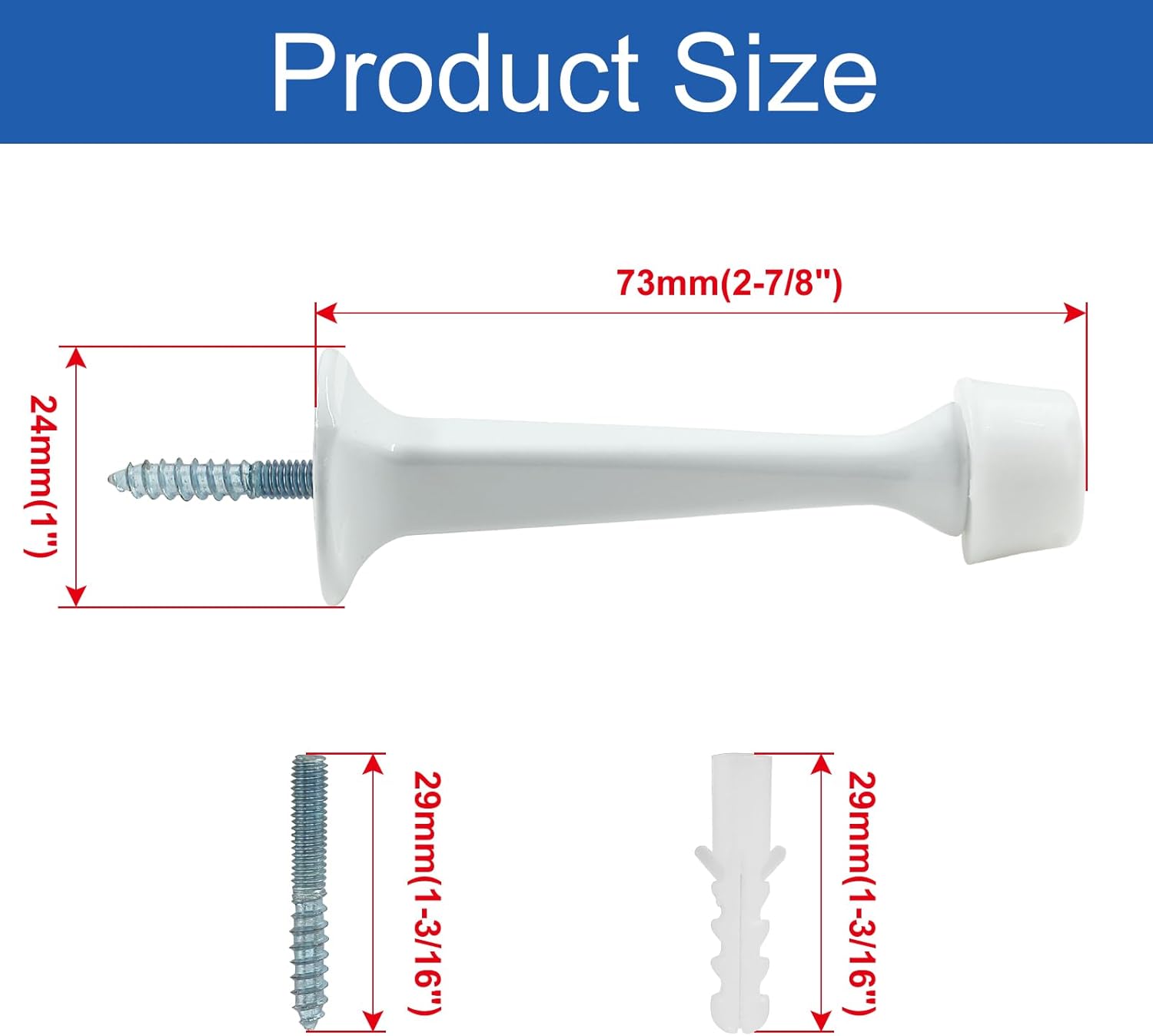5 Pack Solid Rigid Door Stops Heavy Duty Door Stops 3" Door Stoppers with Rubber Tip for Wall & Door Protection, White