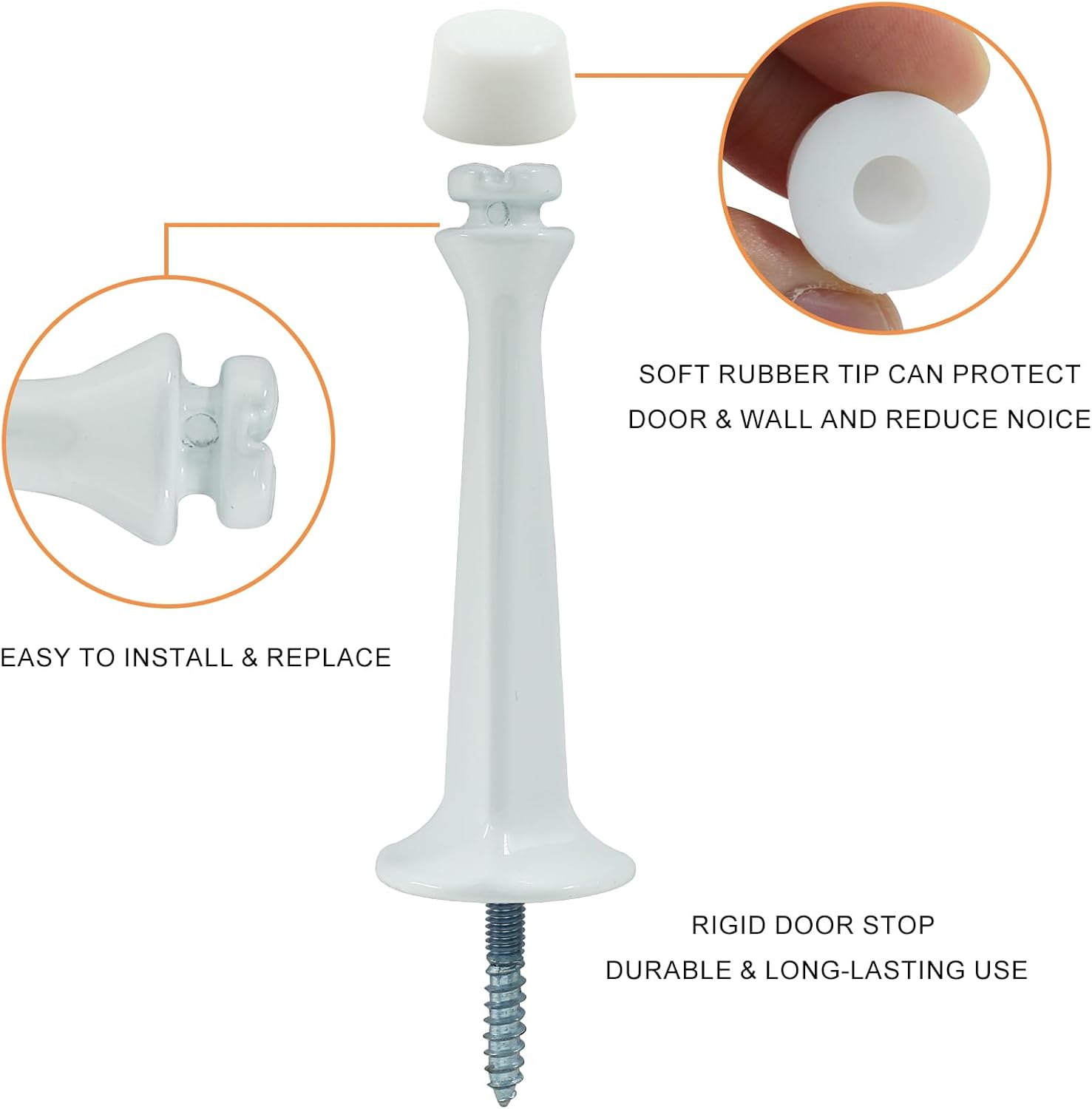 5 Pack Solid Rigid Door Stops Heavy Duty Door Stops 3" Door Stoppers with Rubber Tip for Wall & Door Protection, White