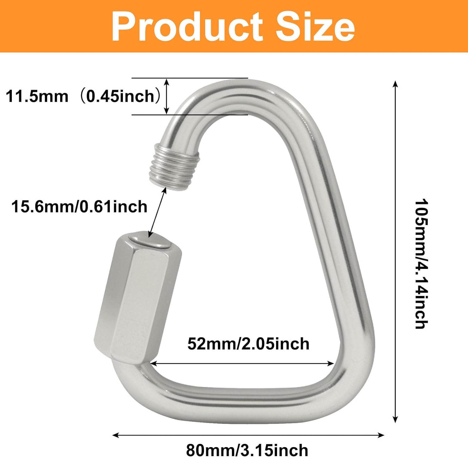4.1 Inch Delta Quick Link, Stainless Steel Triangle Quick Connector M12 Heavy Duty Chain Connector 1 Pack, 2517 Lbs Capacity