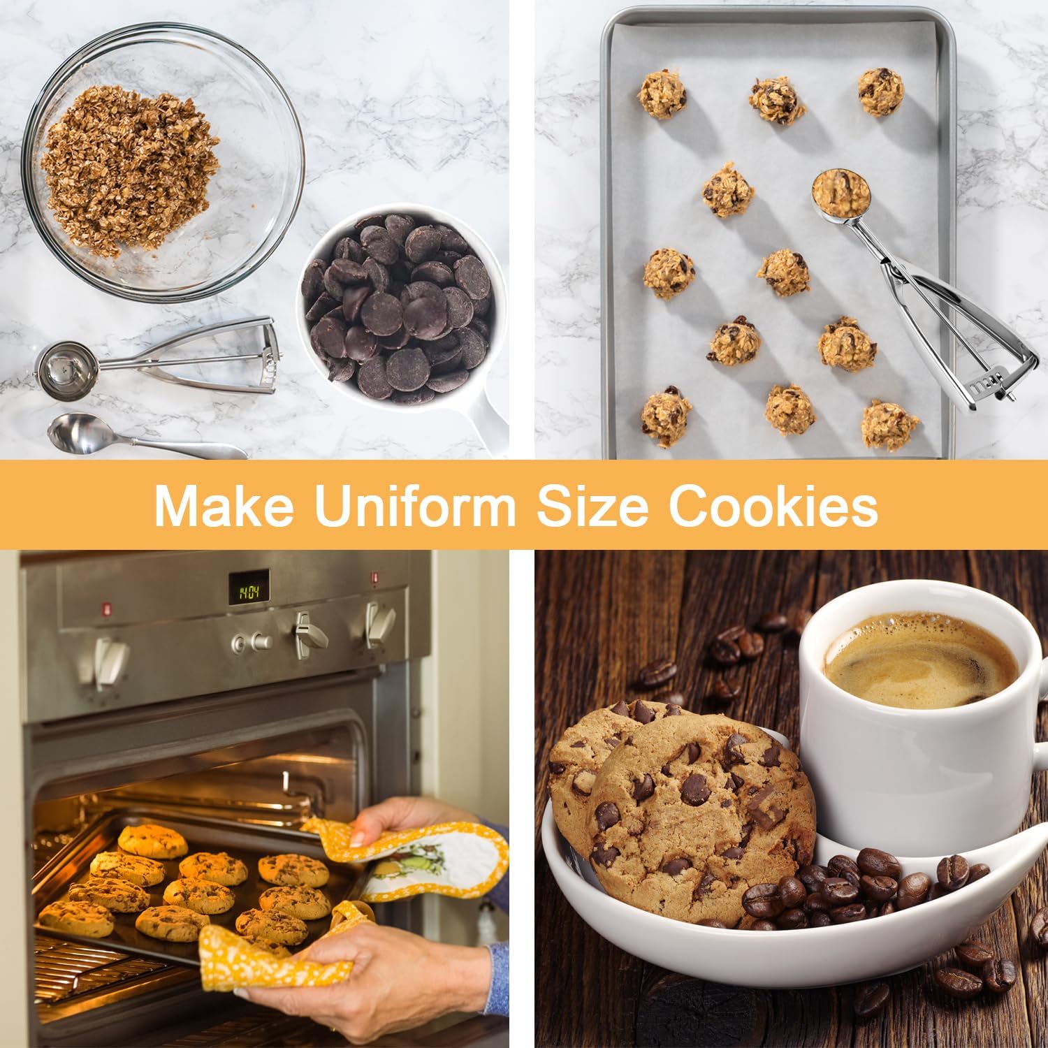 Medium Cookie Scoop, 2 Tbsp / 30ml / 1 oz, Size #40 Cookie Dough Scoop, Cookie Scoops for Baking, 1 25/32 inches / 4.5 CM Ball, 18/8 Stainless Steel, Secondary Polishing