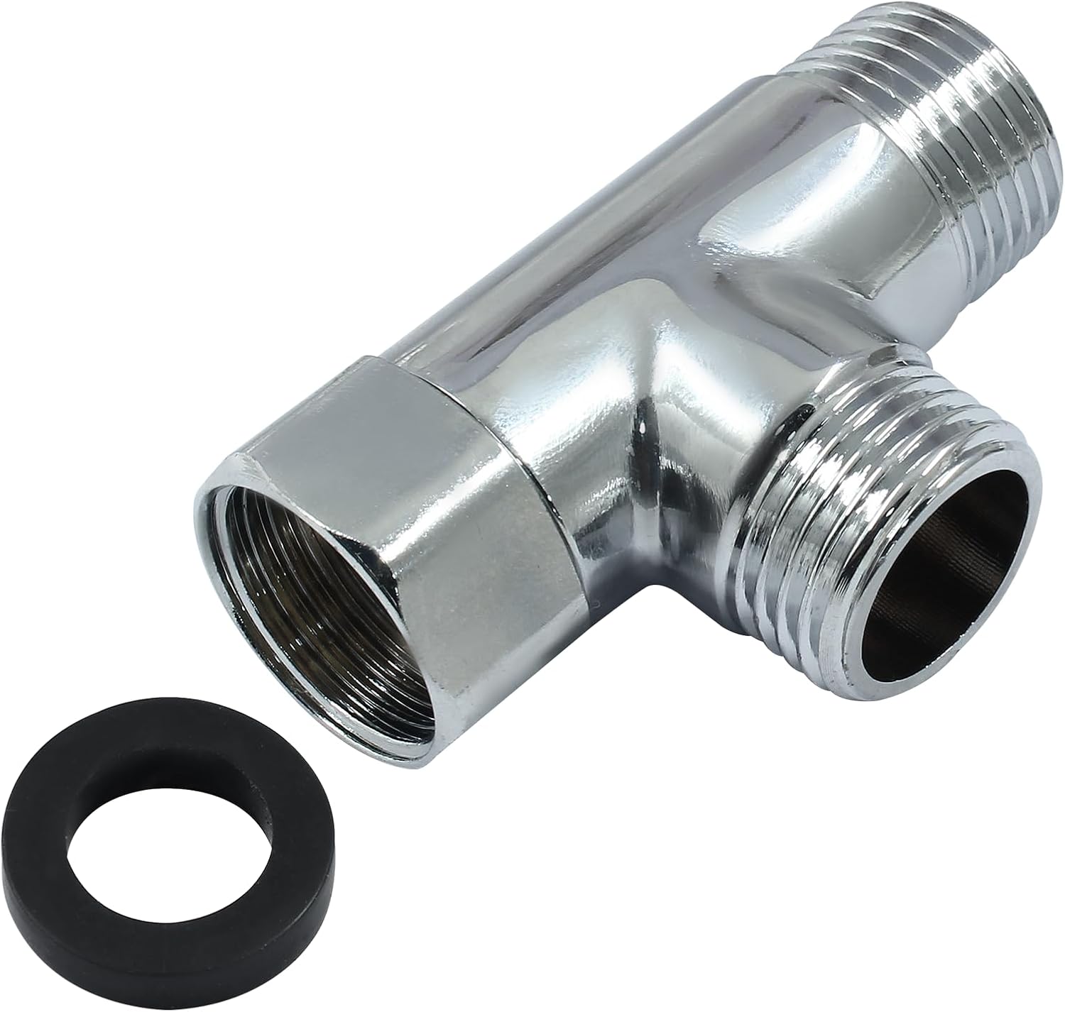 G1/2" 3 Way Diverter Valve, Solid Brass Tee Adapter Connection for Bath Shower Arm, Bidet Sprayer Faucet Silver